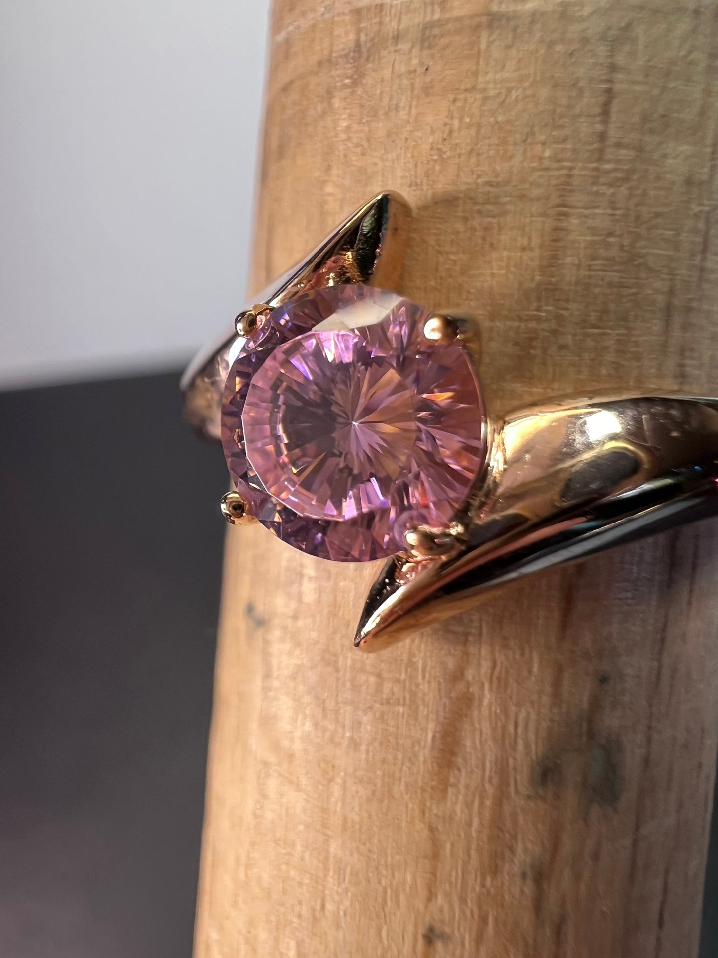 Pink CZ gold over sterling silver ring size 8