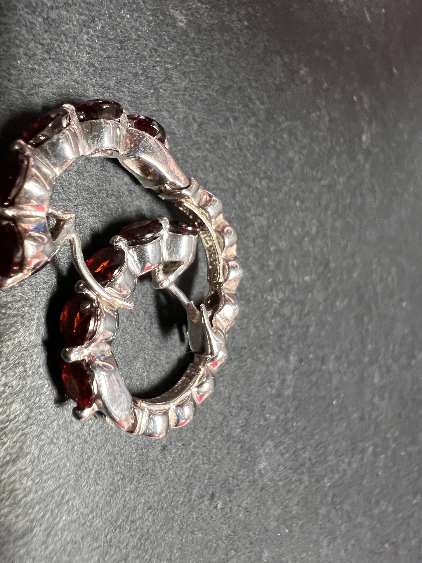 Sterling Silver Garnet Inside-Out Hoop Earrings 925 Thailand Pre Owned