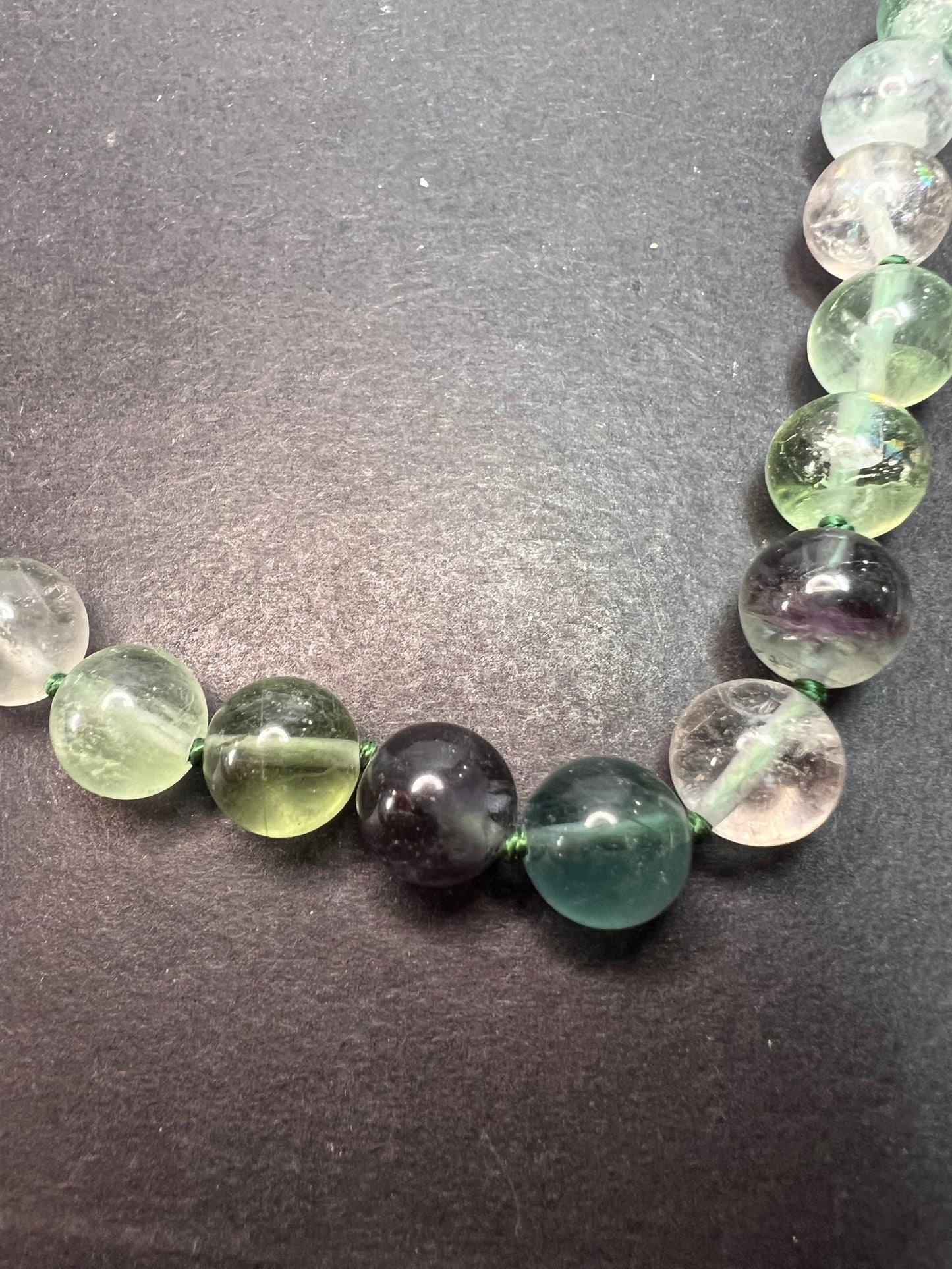 Fluorite knotted beaded bolo necklace with sterling silver magnetic clasp