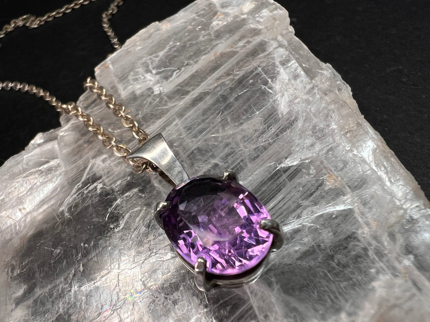 Vintage Amethyst Sterling Silver Pendant on 960 Silver Chain 18”