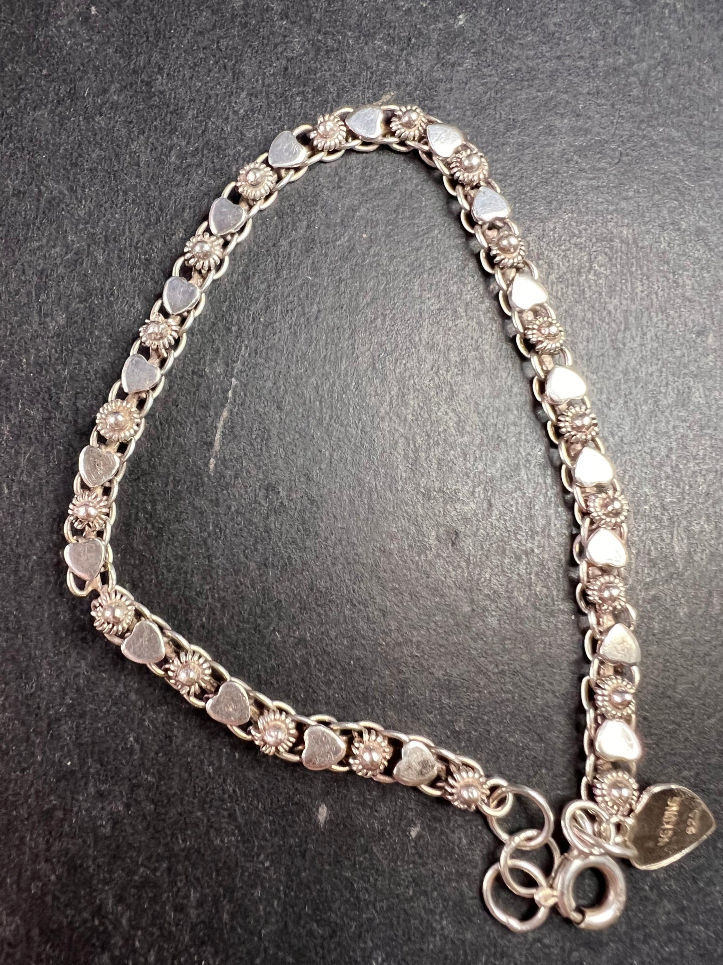 Vintage Cannetille and hearts sterling silver bracelet with charm