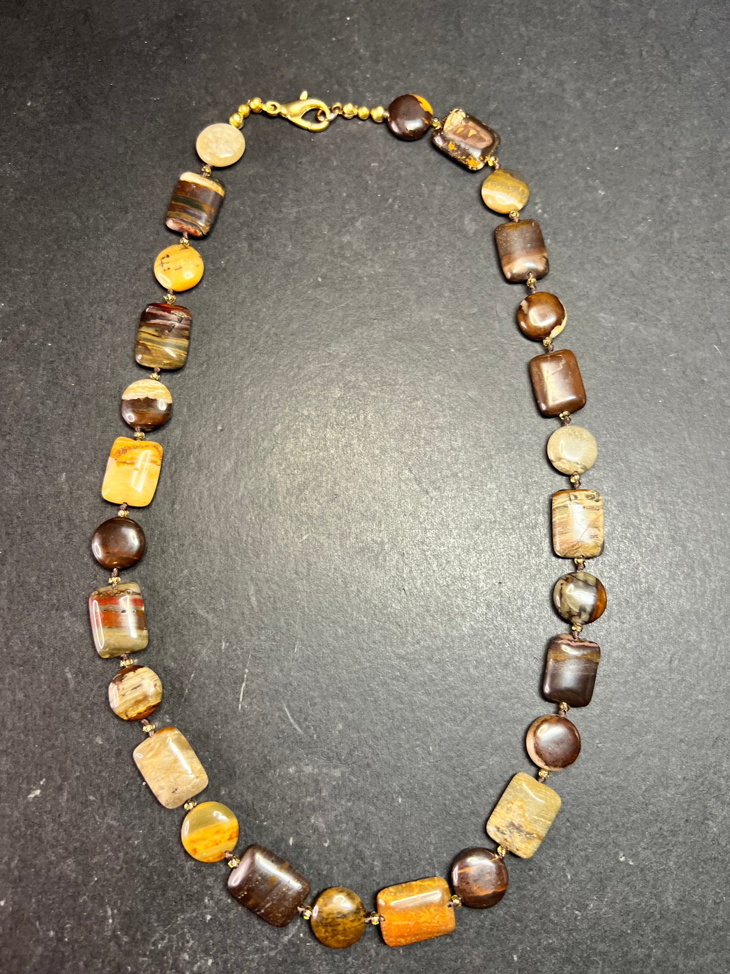 Vintage Petrified Wood Bead Necklace 20” Fossil Wood Earth Tone Jewelry