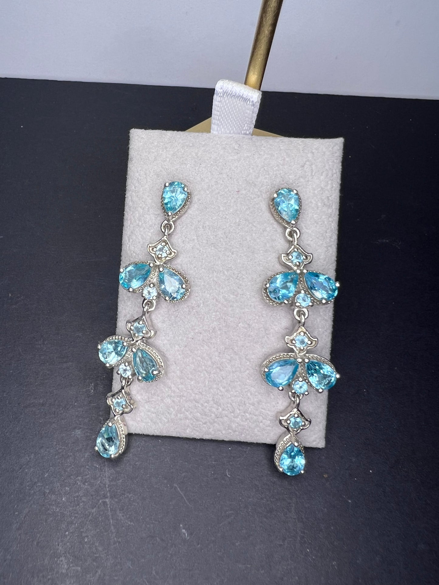 Blue apatite sterling silver chandelier earrings