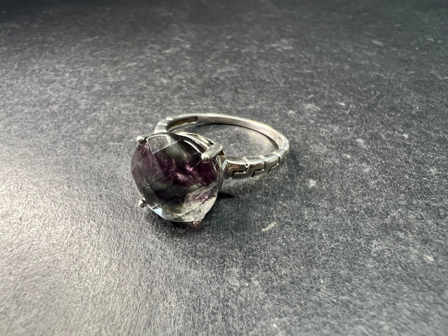 Vintage Sterling Silver Rainbow Fluorite Ring Size 9
