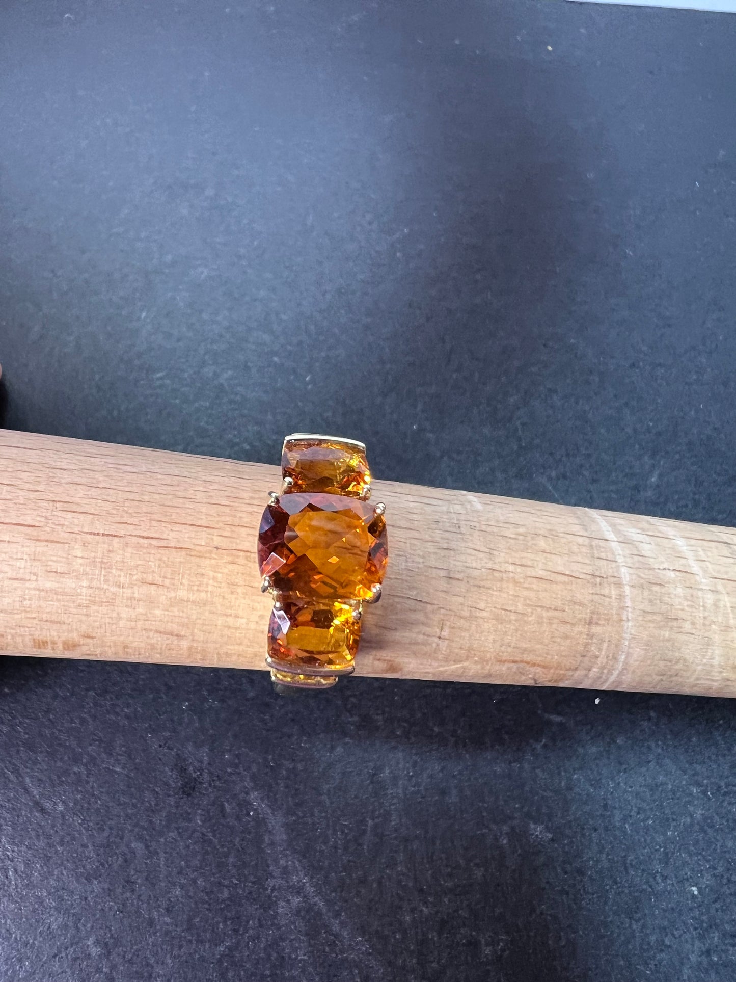 10k gold Mandarin citrine 3 stone Samuel Aaron ring size 9