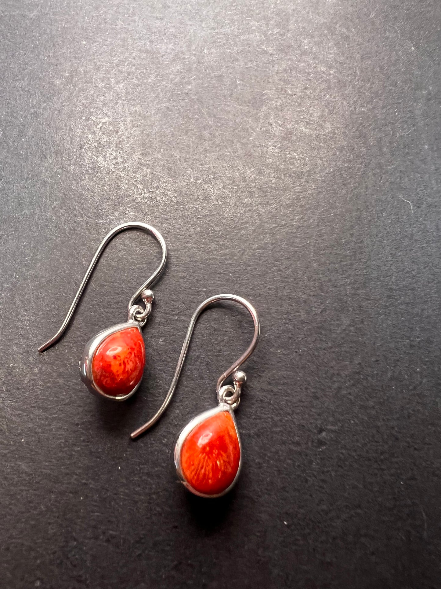 Red sponge coral sterling silver teardrop earrings