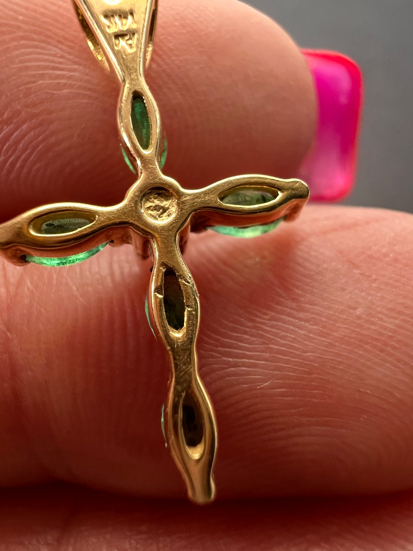 14k gold emerald diamond cross pendant