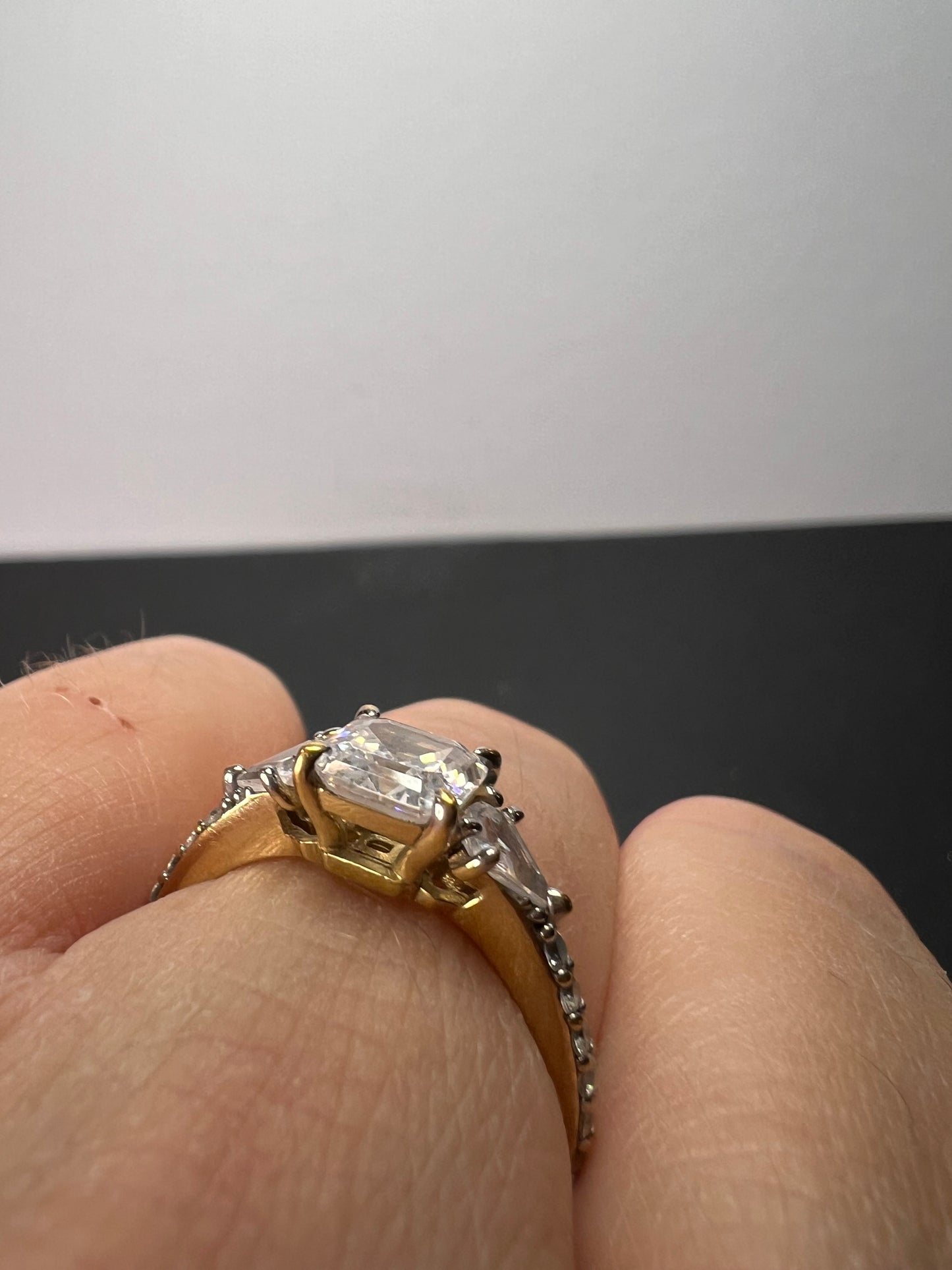 Asscher cut CZ ring in gold over sterling silver size 8