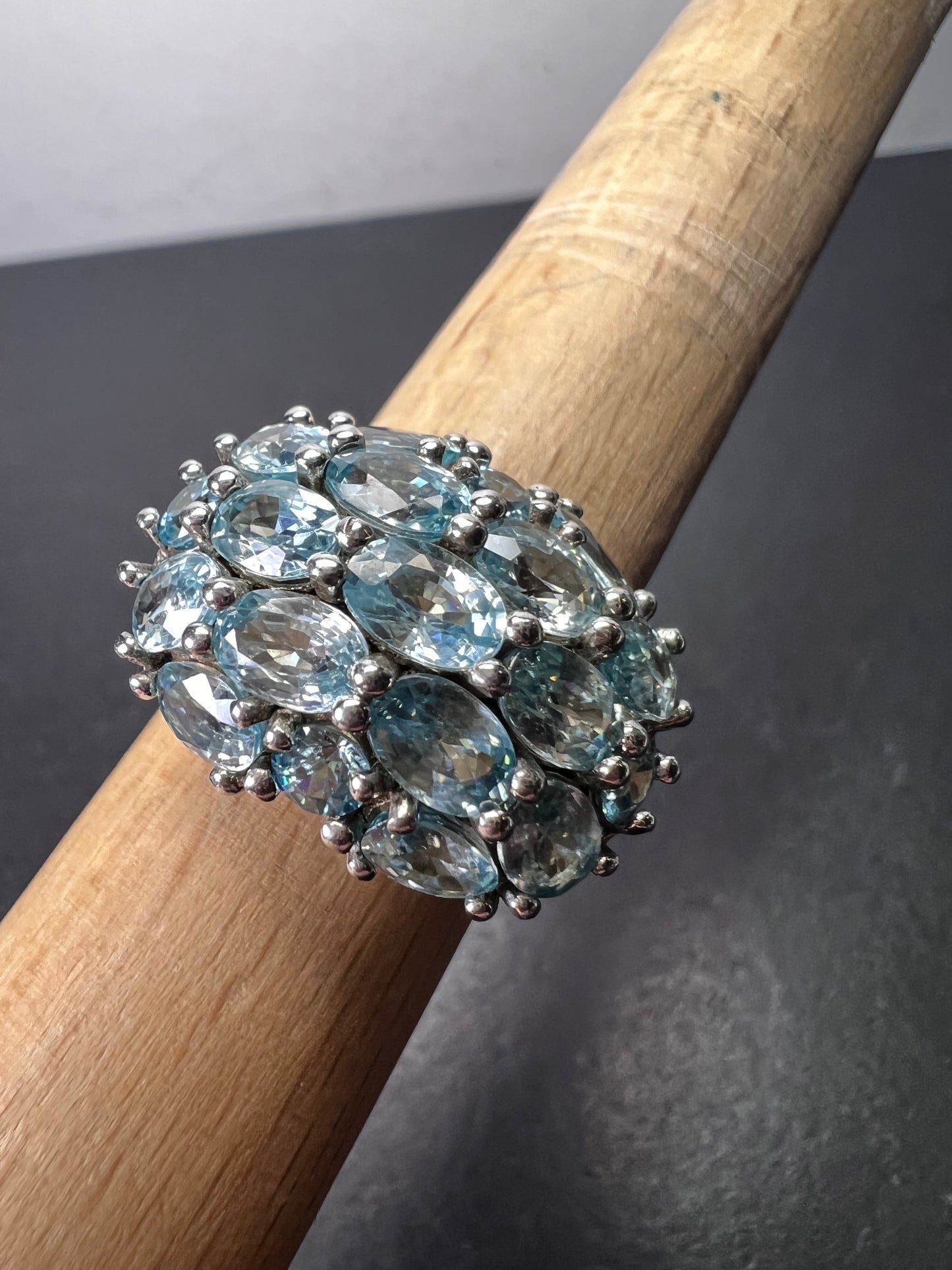 Blue topaz sterling silver cluster statement ring size 9