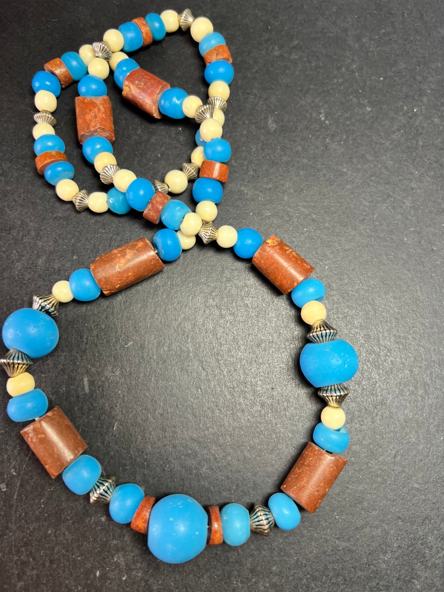 Vintage African Trade Bead Necklace | Large Glass & Ceramic Beads | 24”