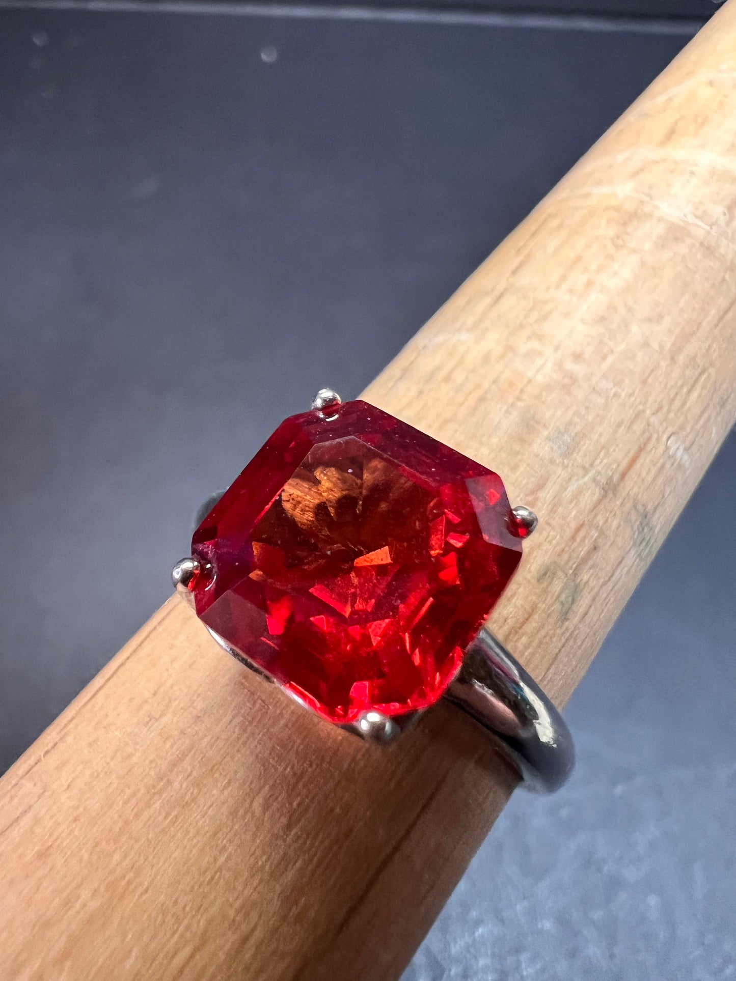 Lab created padparadscha sapphire rhodium over sterling silver solitaire ring size 9