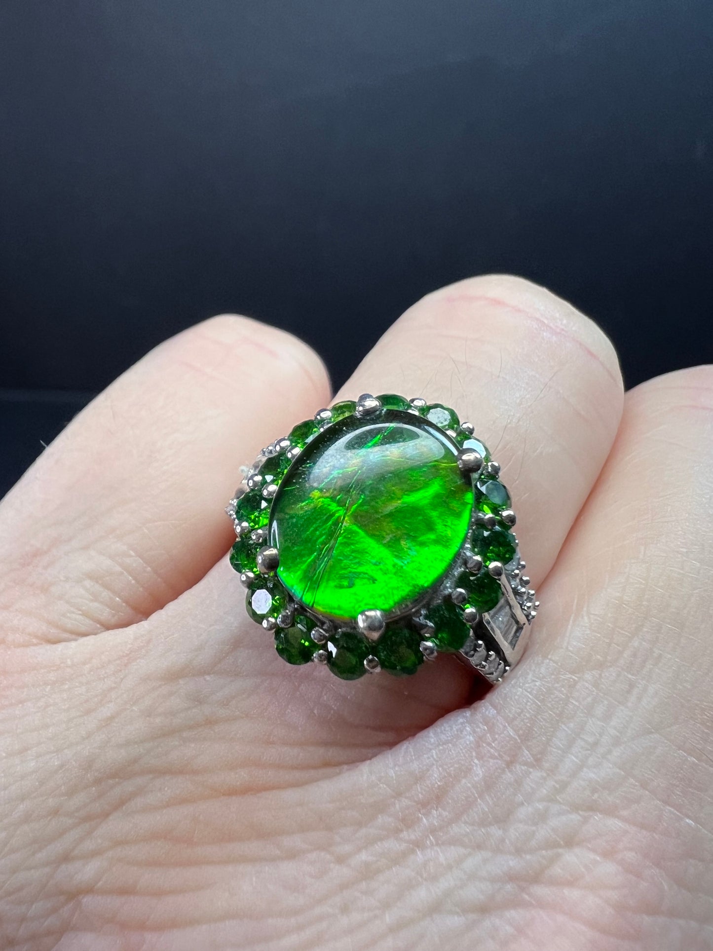NEW with tag ammolite and diamond sterling silver ring size 7