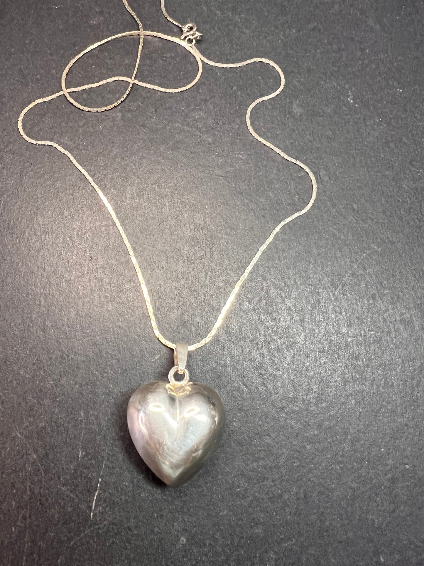 Vintage Sterling Puffy Heart Harmony Pendant on 20” Diamond-Cut Chain