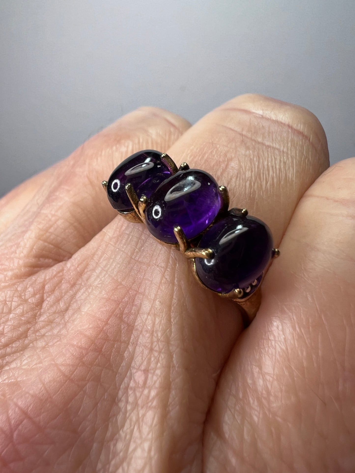 Triple amethyst stone ring in gold over sterling silver size 9