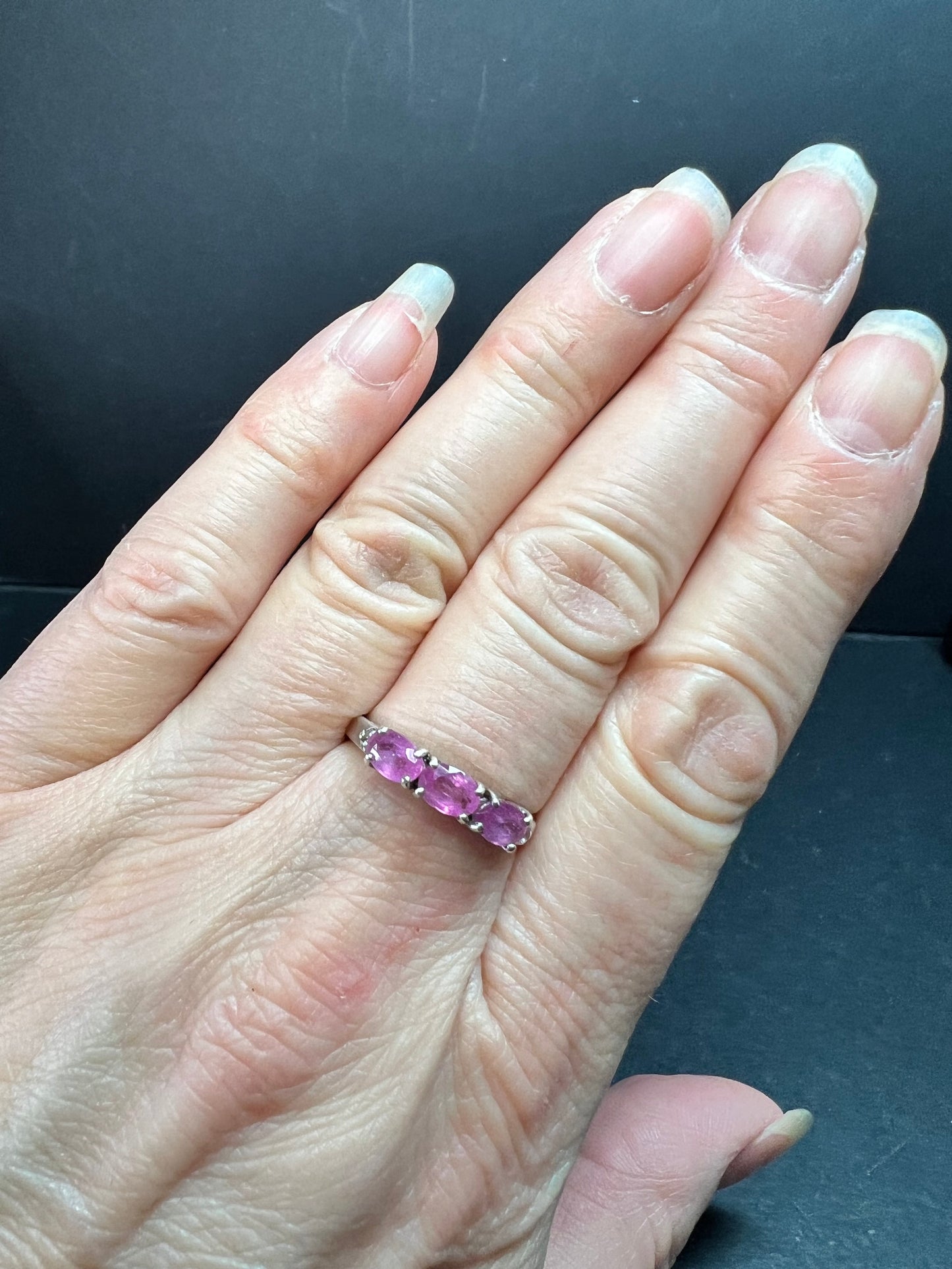 Pink Sapphire & White Zircon Sterling Silver Ring Size 9