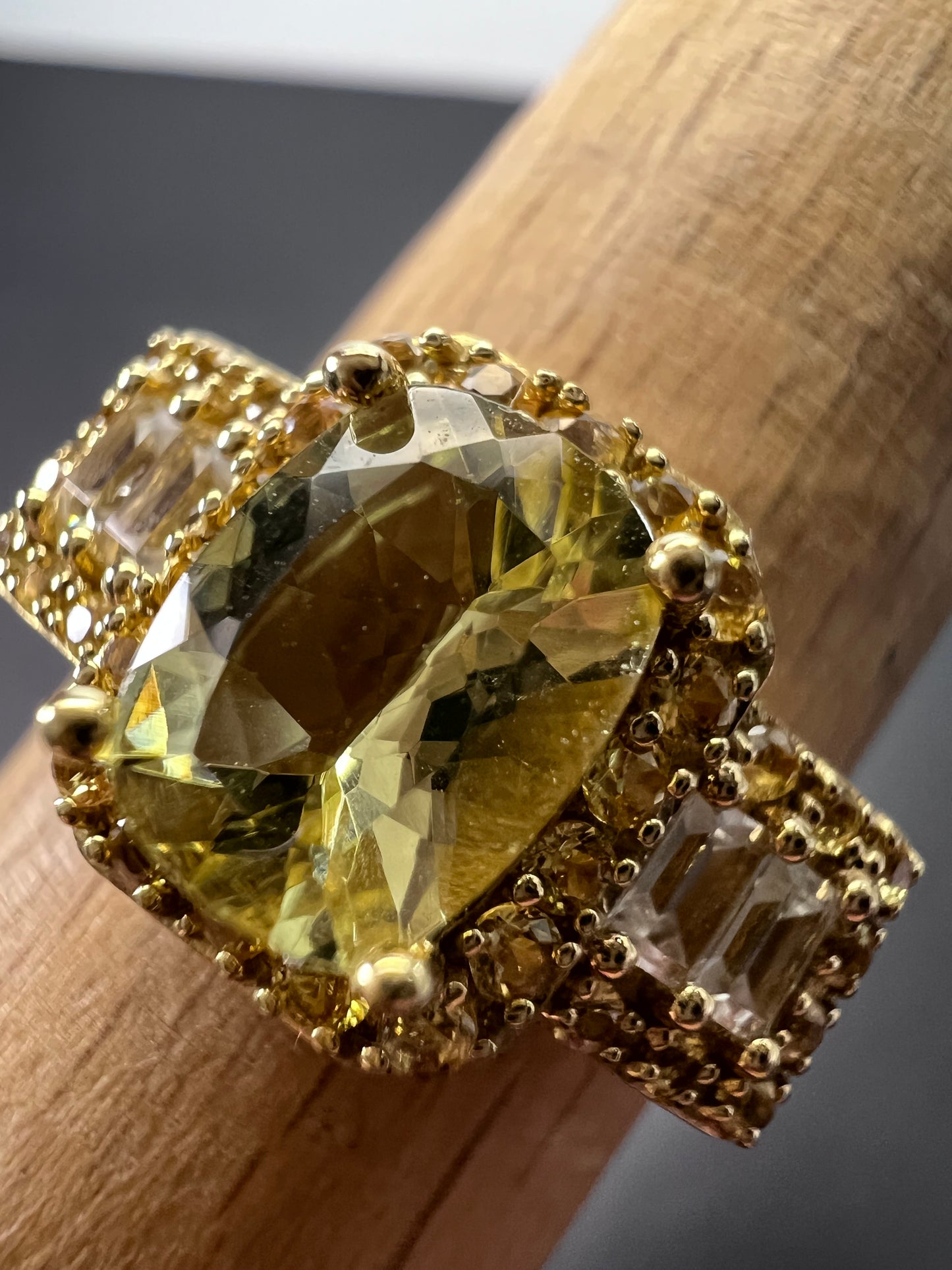 Canary yellow apatite, yellow sapphire, white topaz gold over sterling silver ring size 9