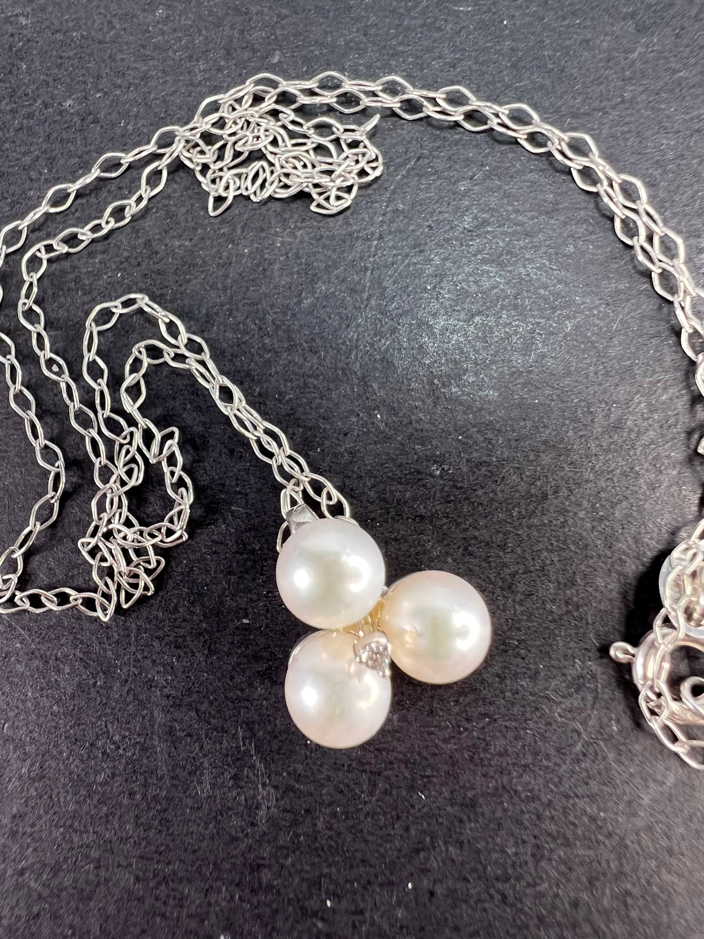 Trilogy pearl and diamond accent pendant and chain necklace in sterling silver