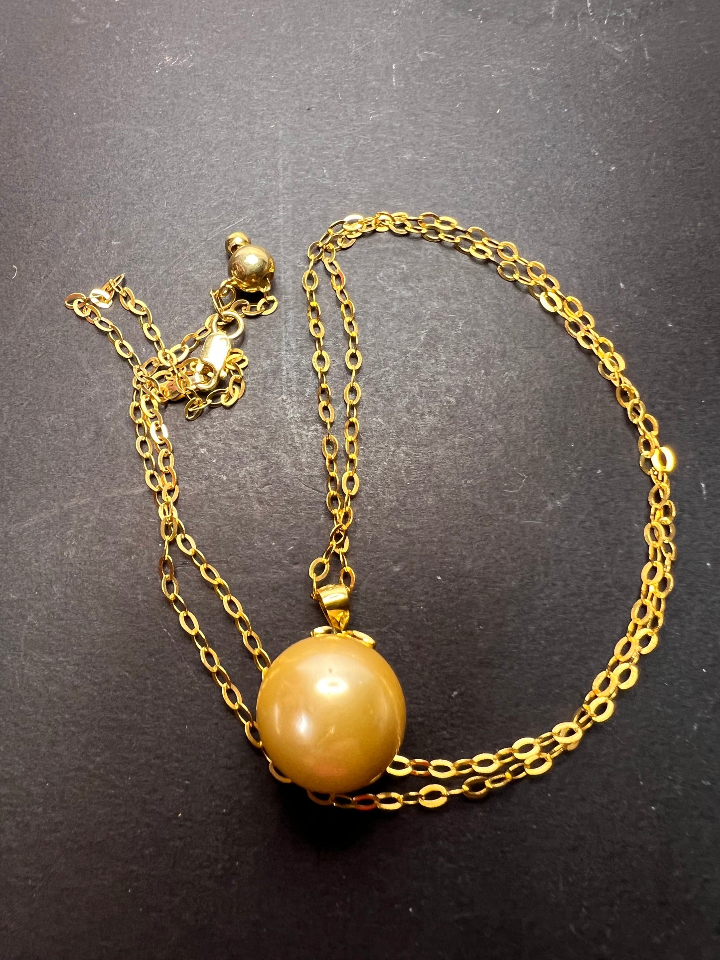 10-11 mm Golden south seas pearl and white topaz pendant 18k gold over sterling silver pendant and chain necklace