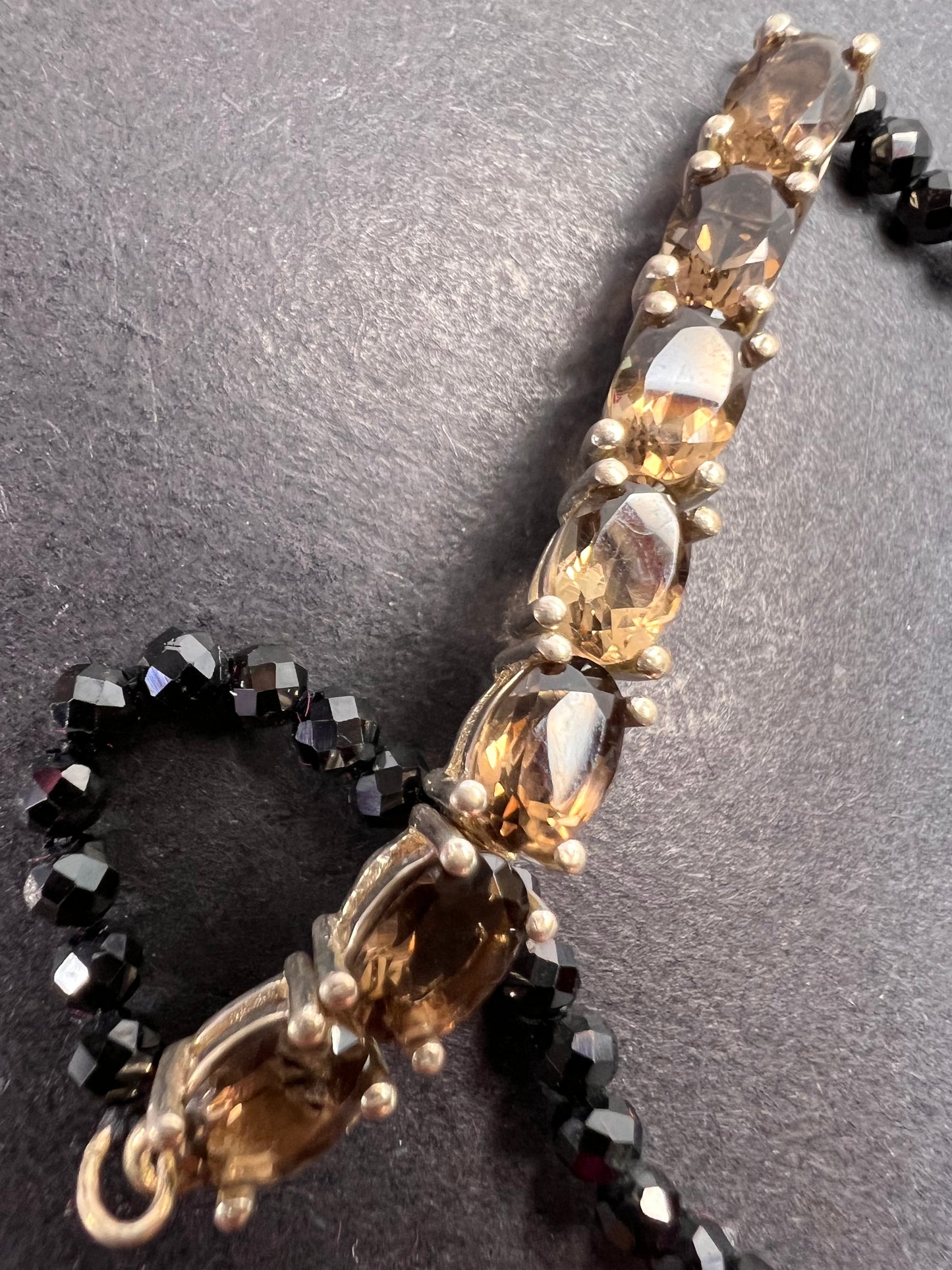 Smoky quartz and black spinel bracelet with sterling clasp