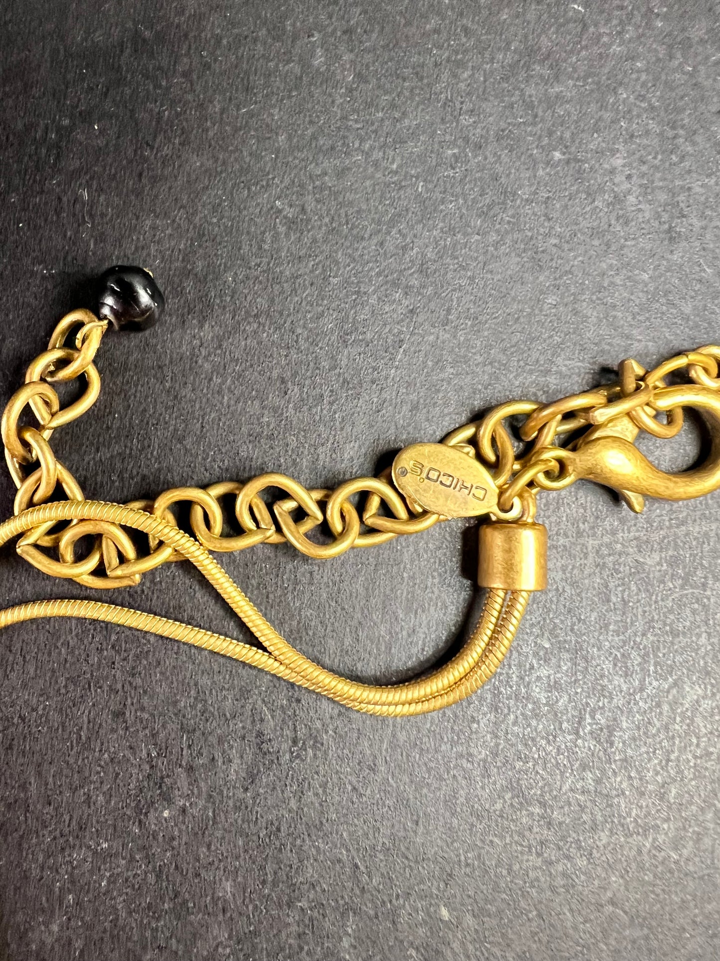 Chico’s Gold Tone Multi Charm Statement Necklace Adjustable 16–24”