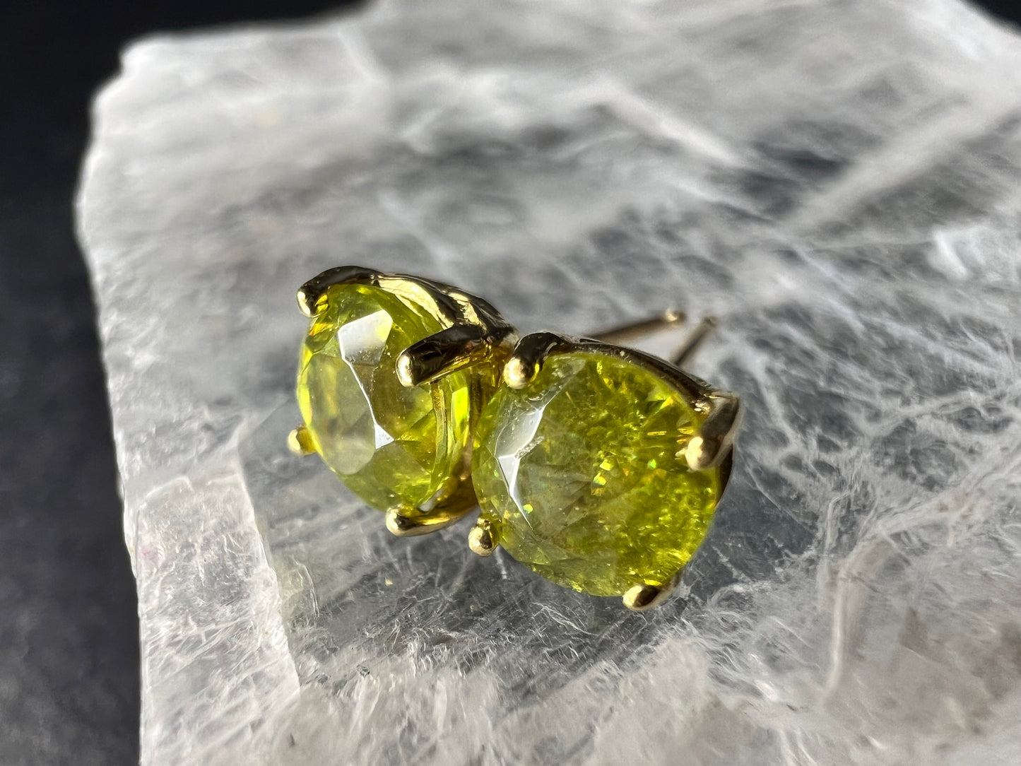 Rare Sphene Titanite Stud Earrings in 14k Yellow Gold