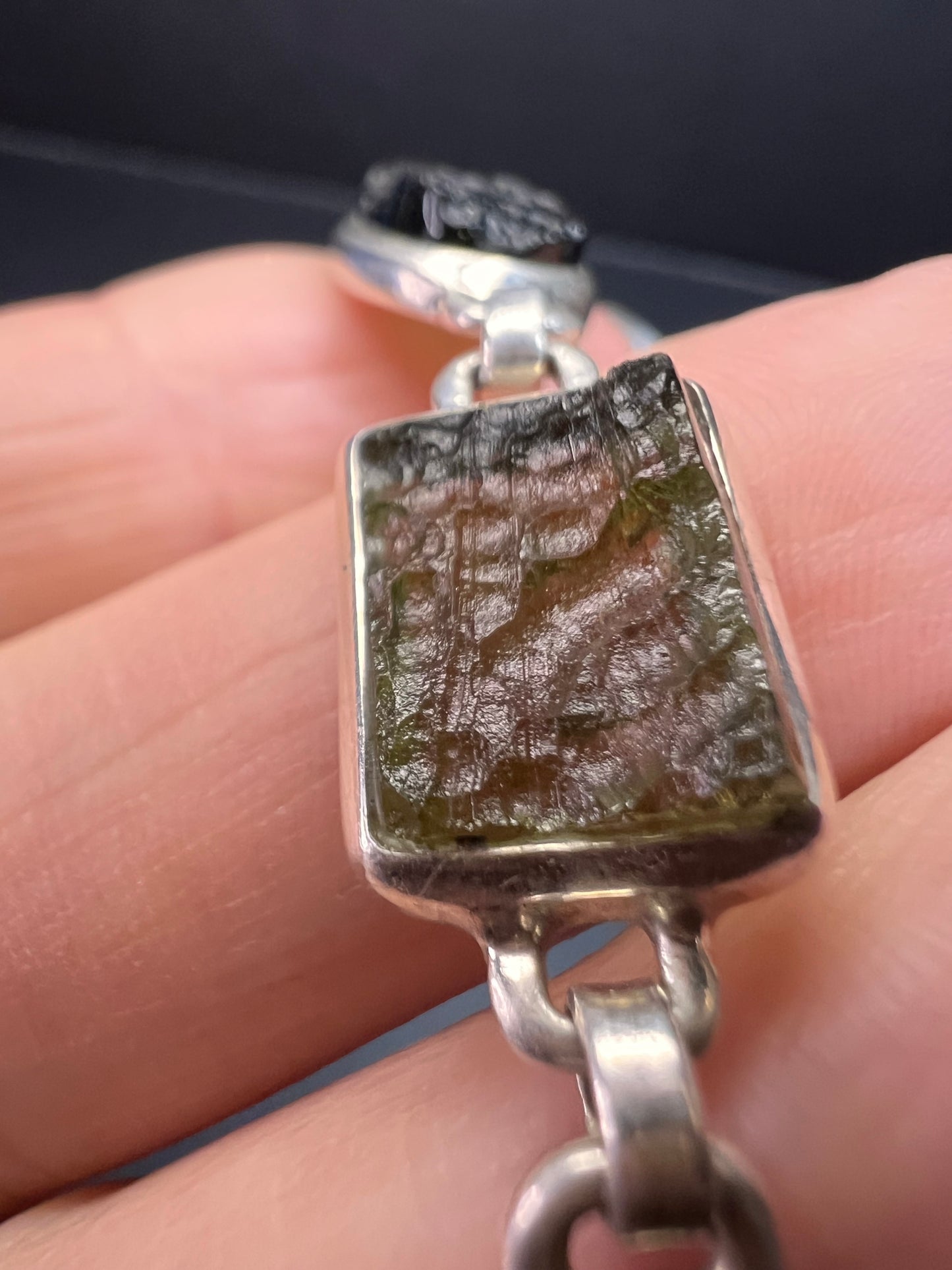 SOLD NEW Moldavite old stock sterling silver toggle bracelet