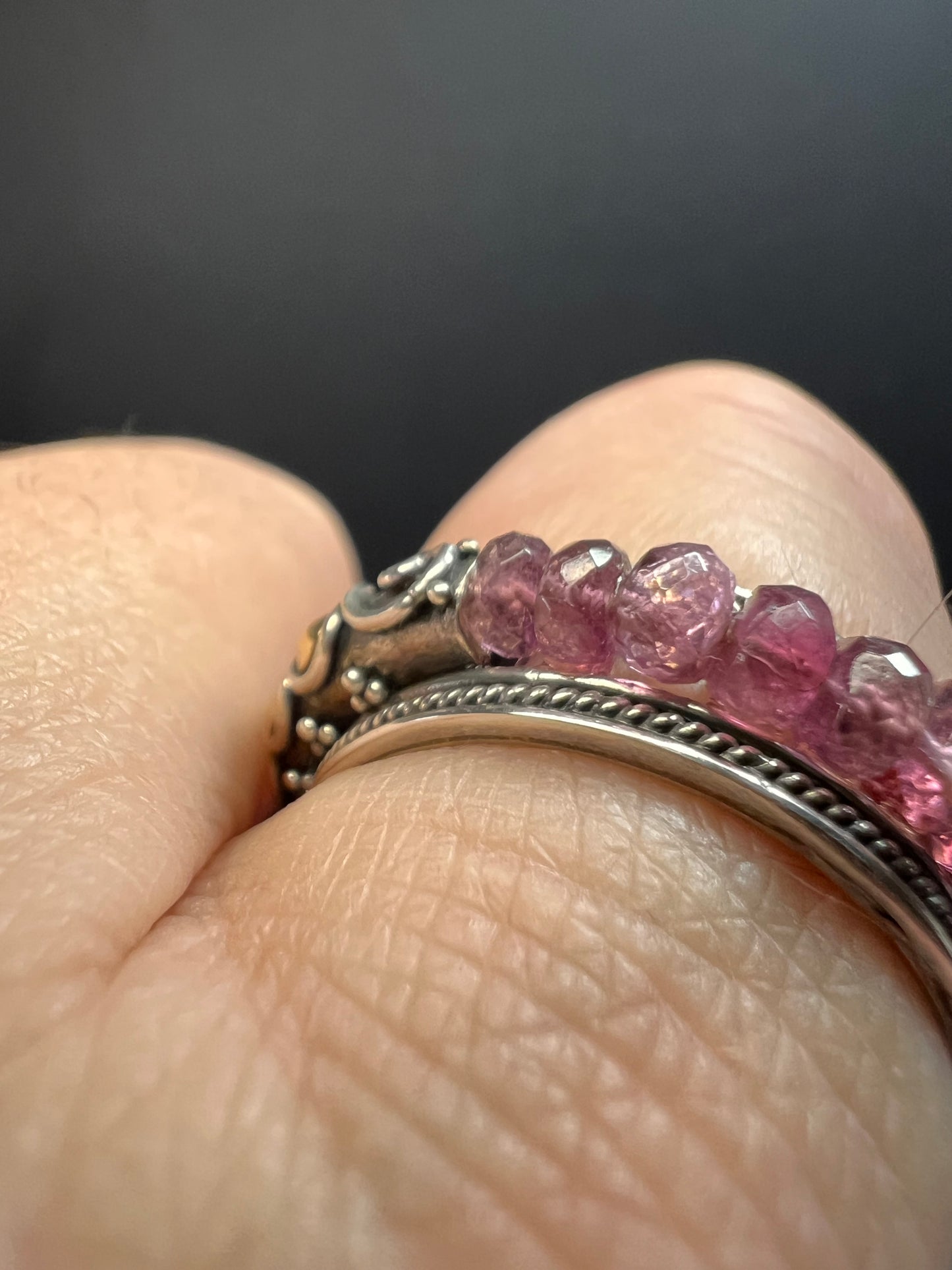 Vintage Suarti pink tourmaline Bali sterling silver 18k gold ring size 9