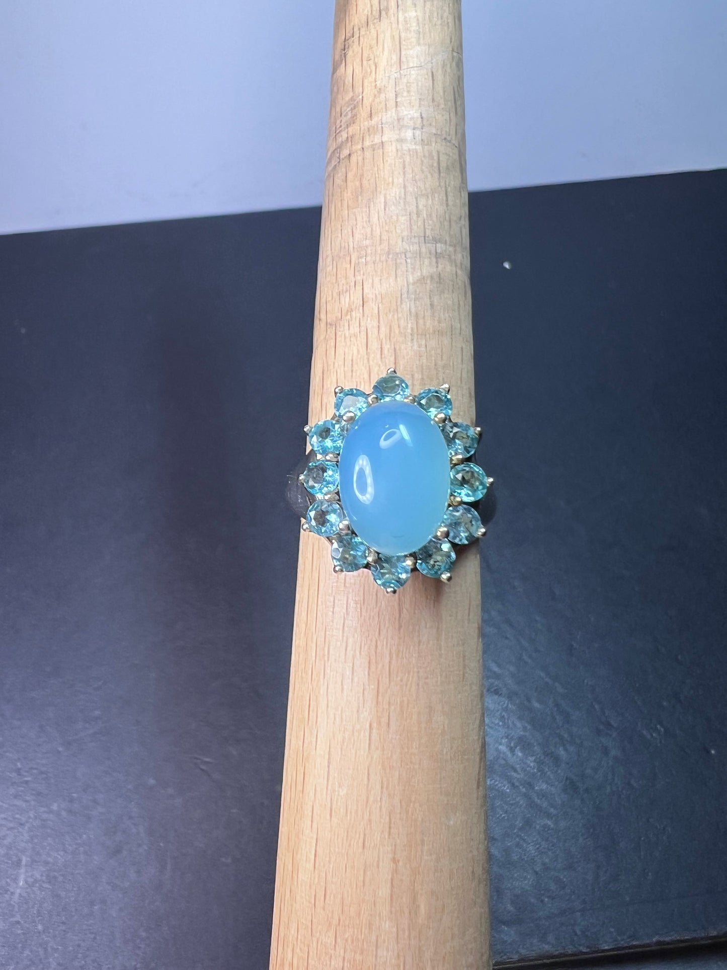 Blue chalcedony and apatite sterling ring size 10