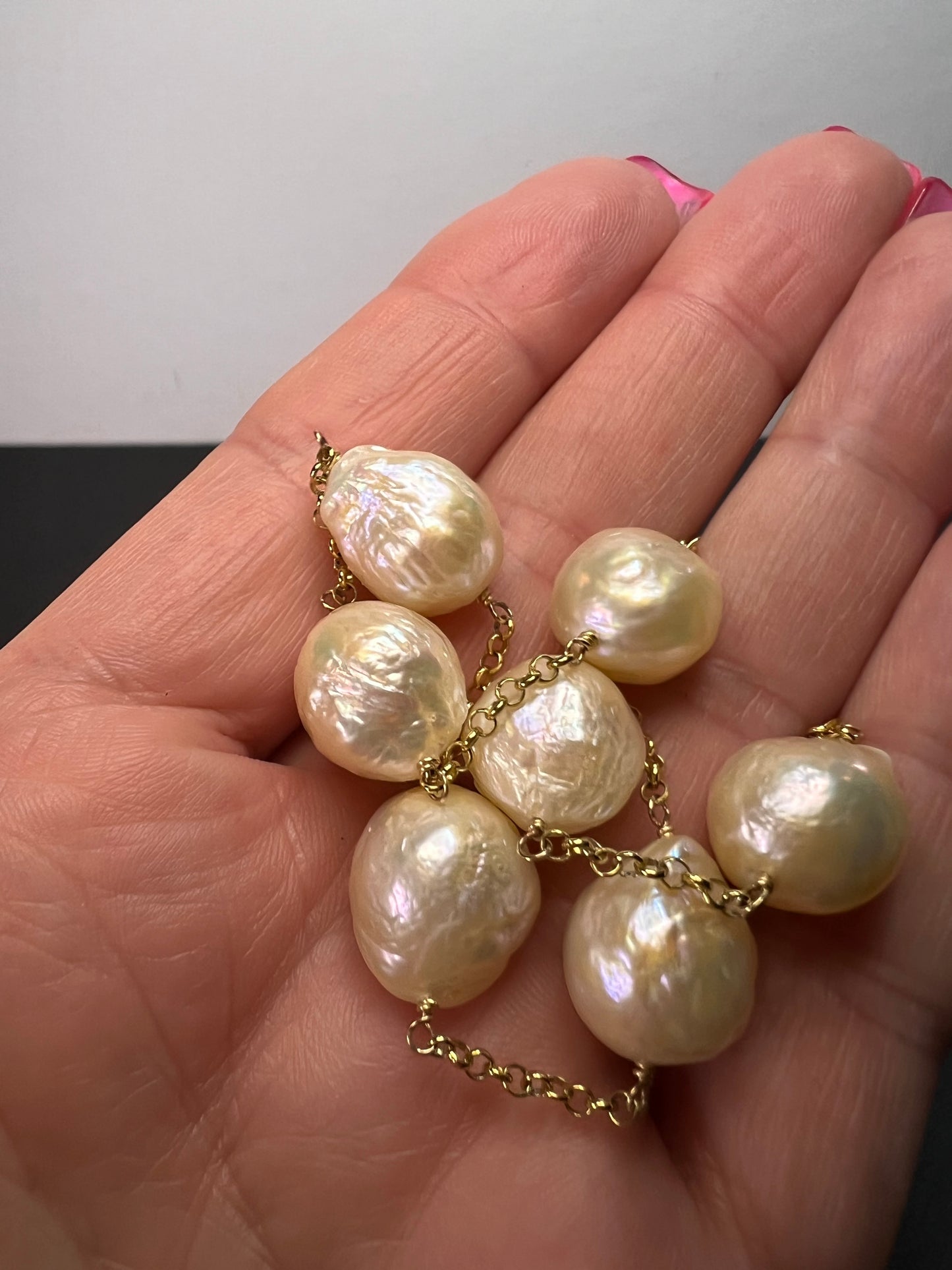 13-15mm baroque pearl station necklace in gold over sterling silver