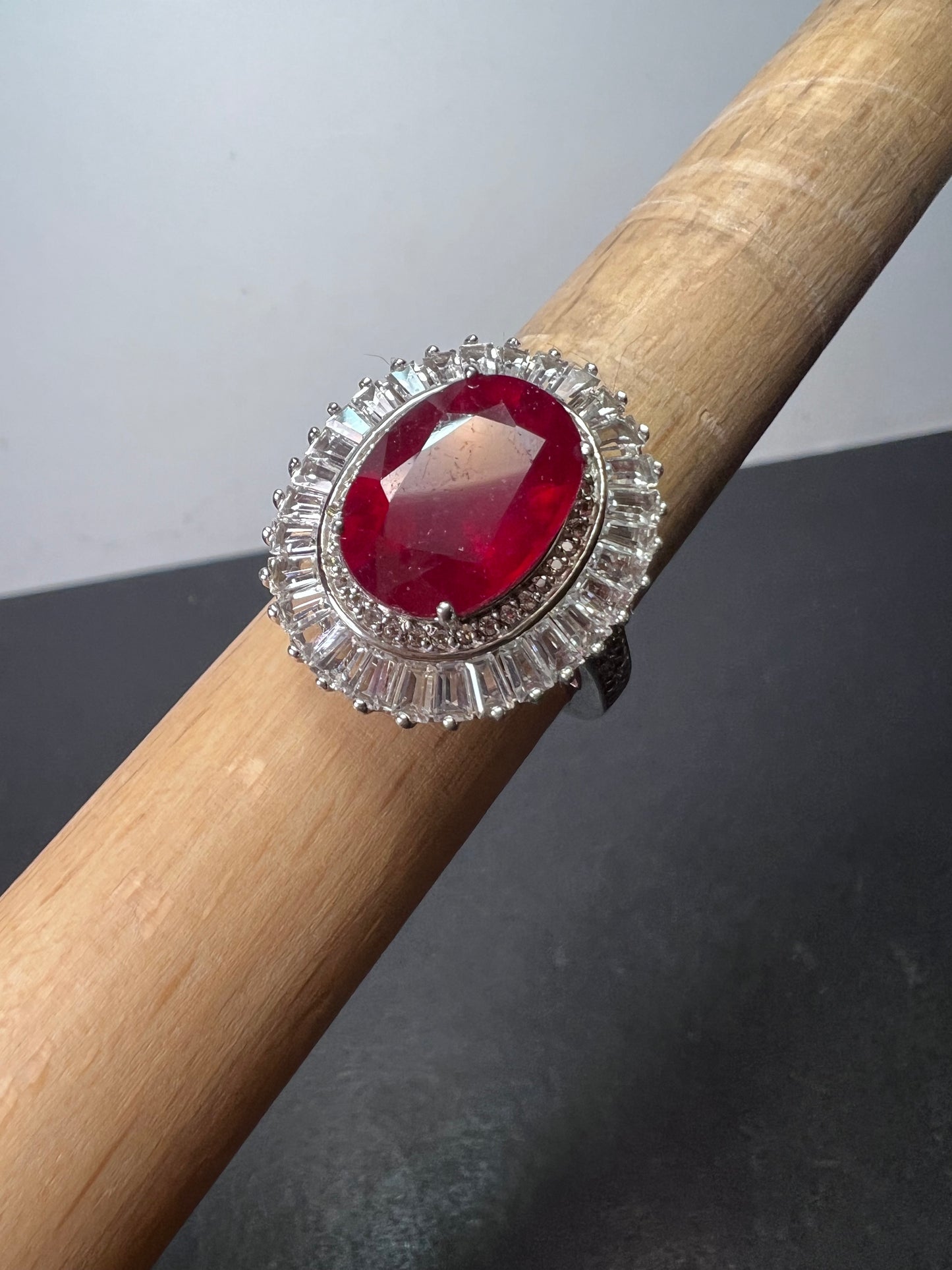 Niassa Ruby (FF) and White Zircon Ballerina Ring in Platinum Over Sterling Silver 10.00 ctw size 9