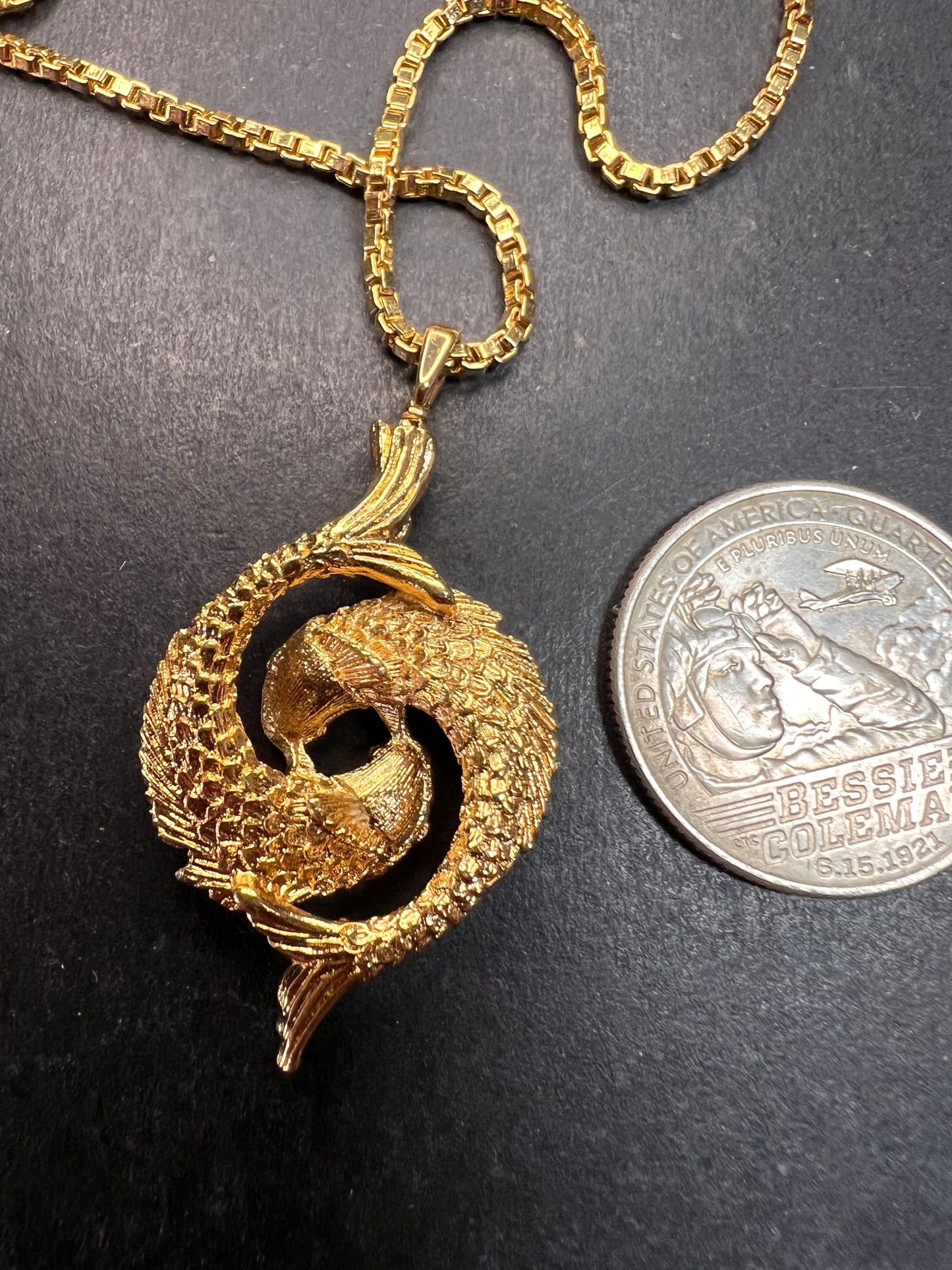 Vintage Monet Pisces Ouroboros Gold Tone Necklace 18 Inch