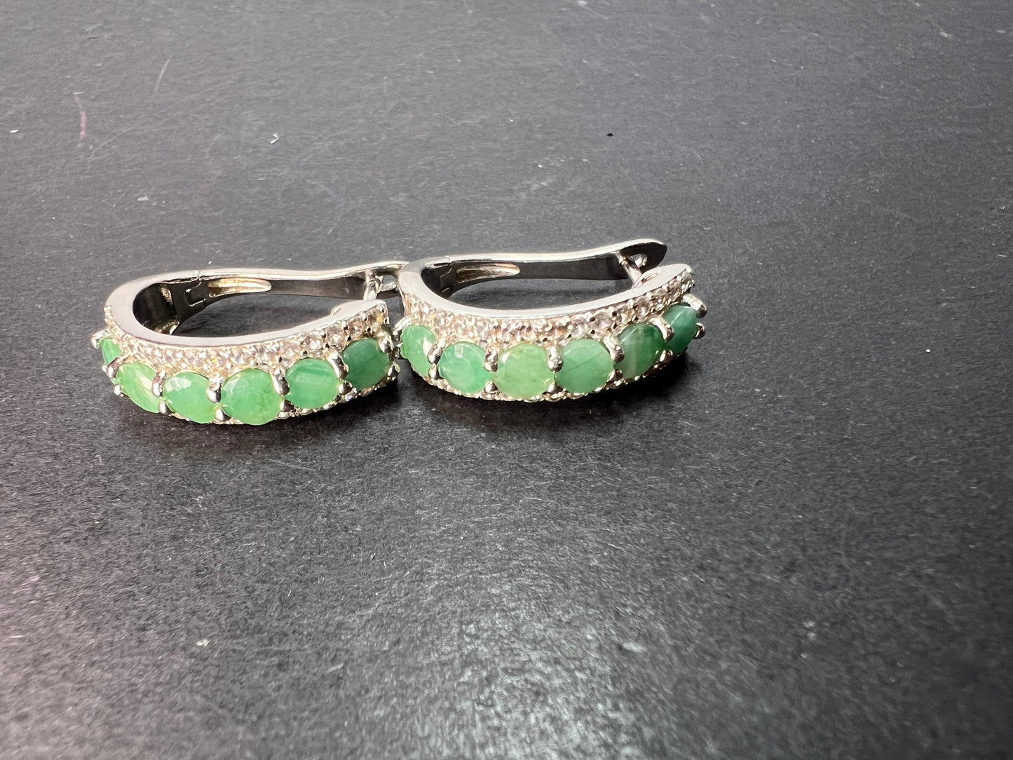 Green Emerald rhodium Over Silver J-Hoop Earrings 2.90ctw