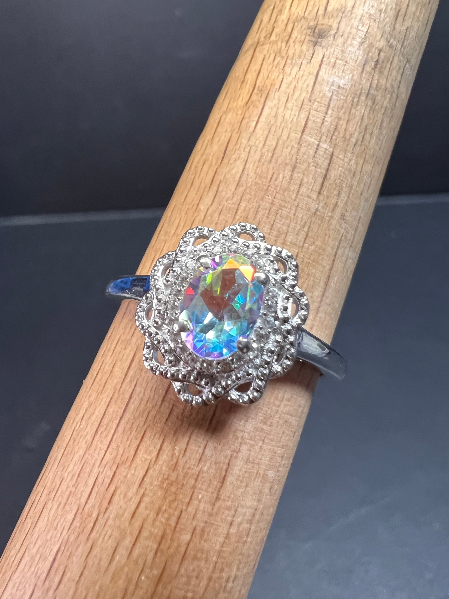 NEW Mercury Mystic topaz and zircon celestial halo ring in rhodium over sterling silver size 10