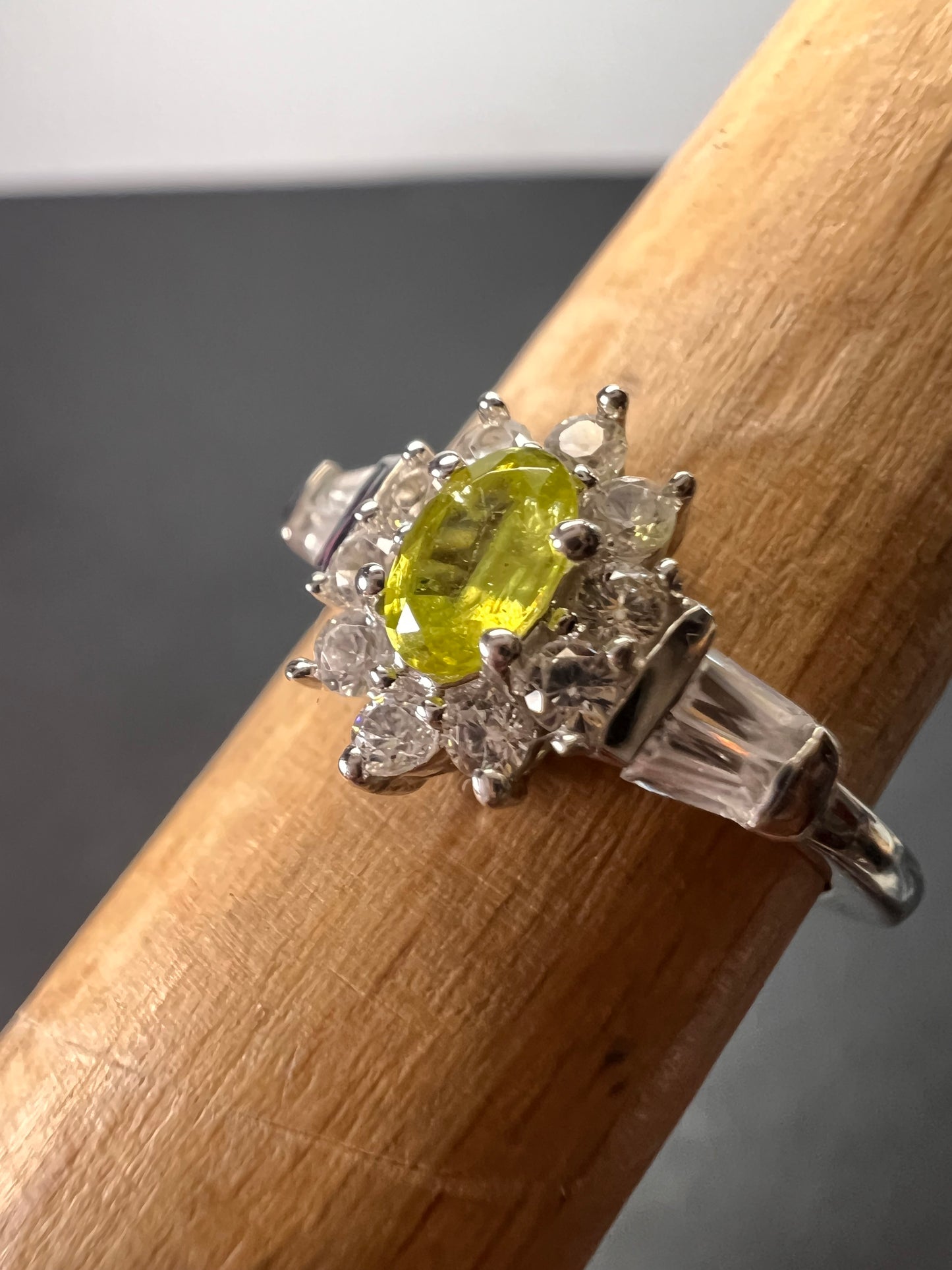 Sphene halo ring in rhodium over sterling silver size 5 *NEW*