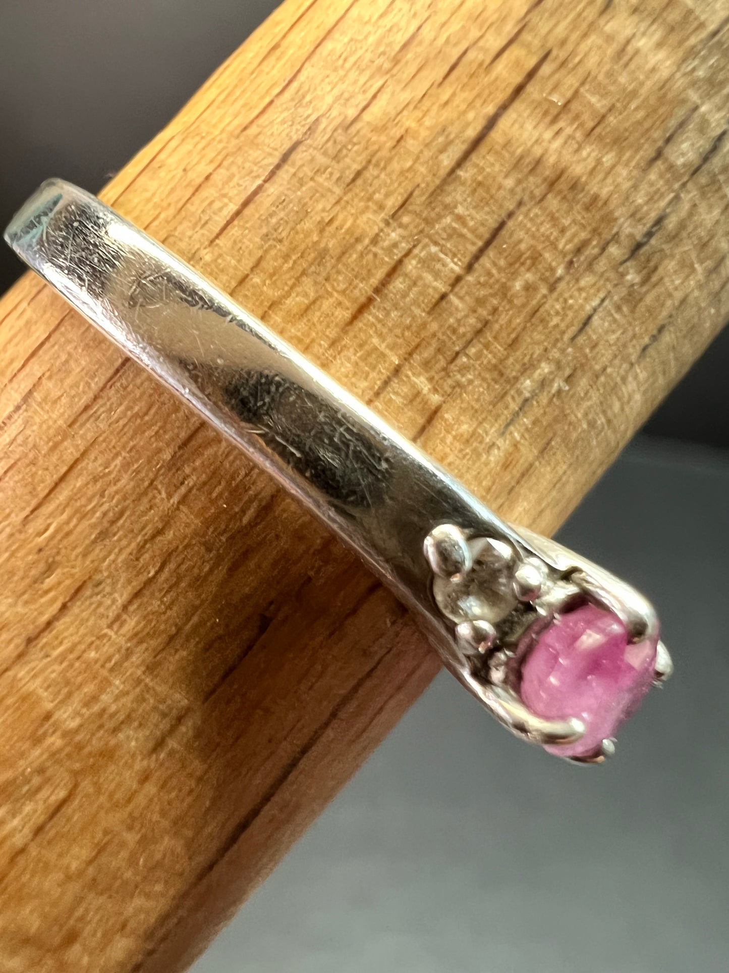 Pink Sapphire & White Zircon Sterling Silver Ring Size 9