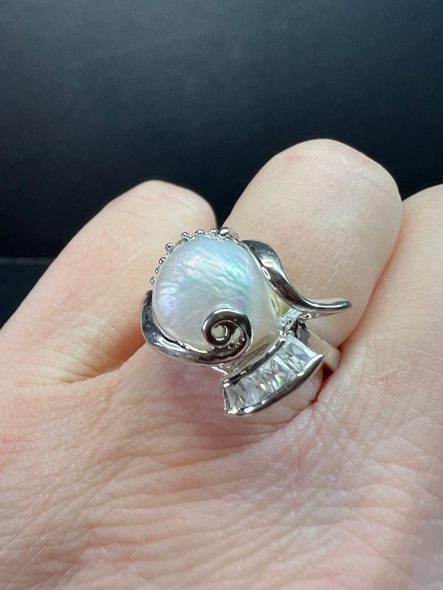 Vintage Style Cultured Pearl CZ Ring 12k Gold Plated Size 7