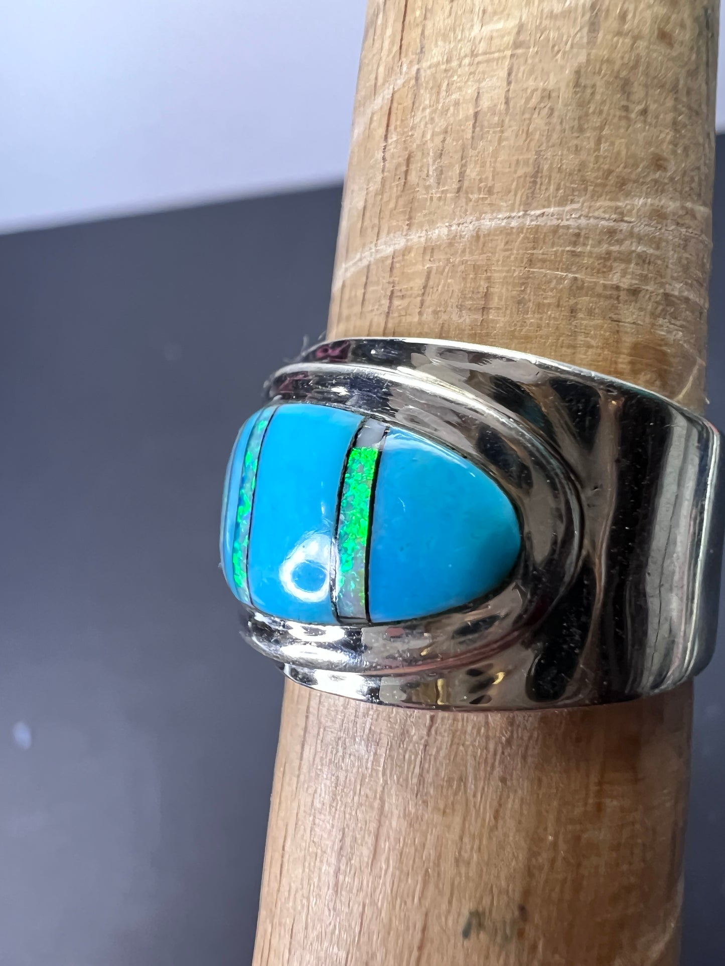 Turquoise lab opal sterling size ring size 7.5