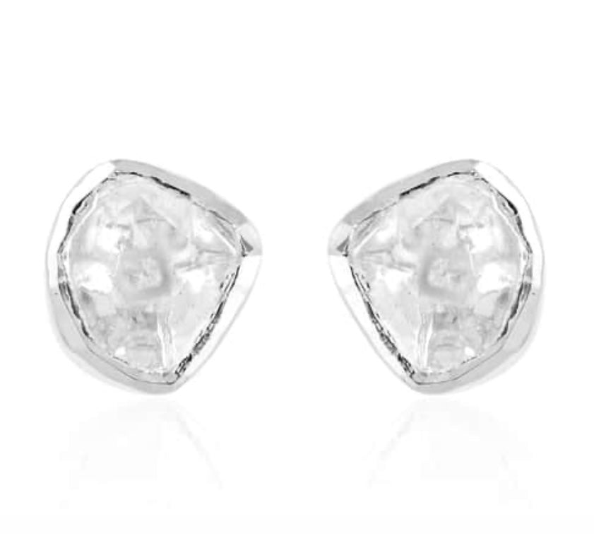 Natural uncut polki diamond .50 ctw solitaire stud earrings in sterling silver *NEW*