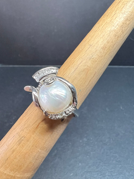 Vintage Style Cultured Pearl CZ Ring 12k Gold Plated Size 7