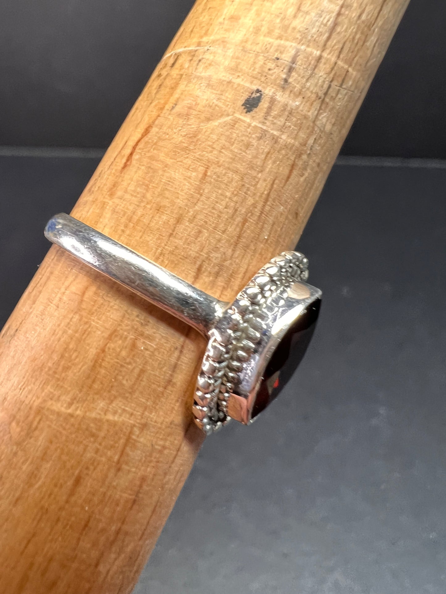 Red garnet marquise gemstone sterling silver ring size 8