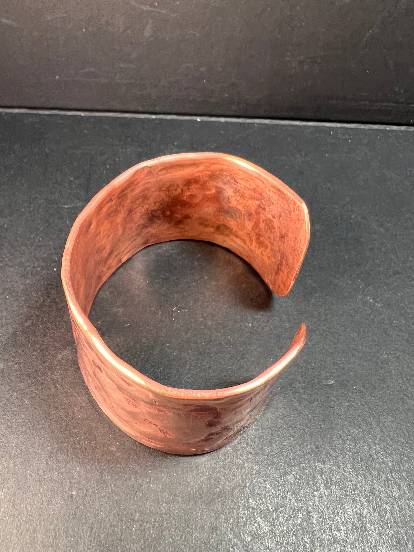 Vintage hammered copper extra wide cuff adjustable bracelet