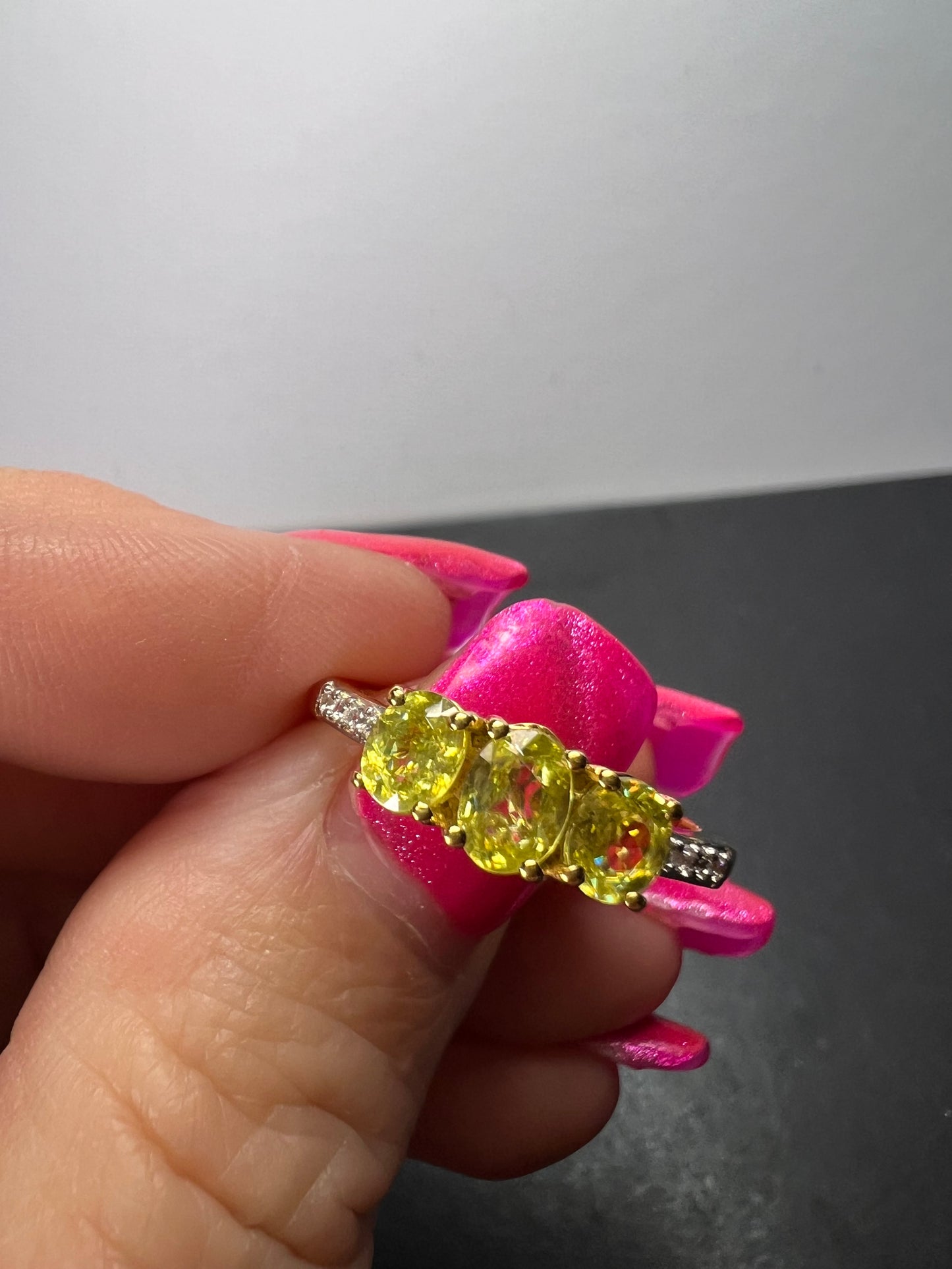 Sava sphene and white zircon triple stone ring in vermeil yellow gold over sterling silver size 8 *NEW*