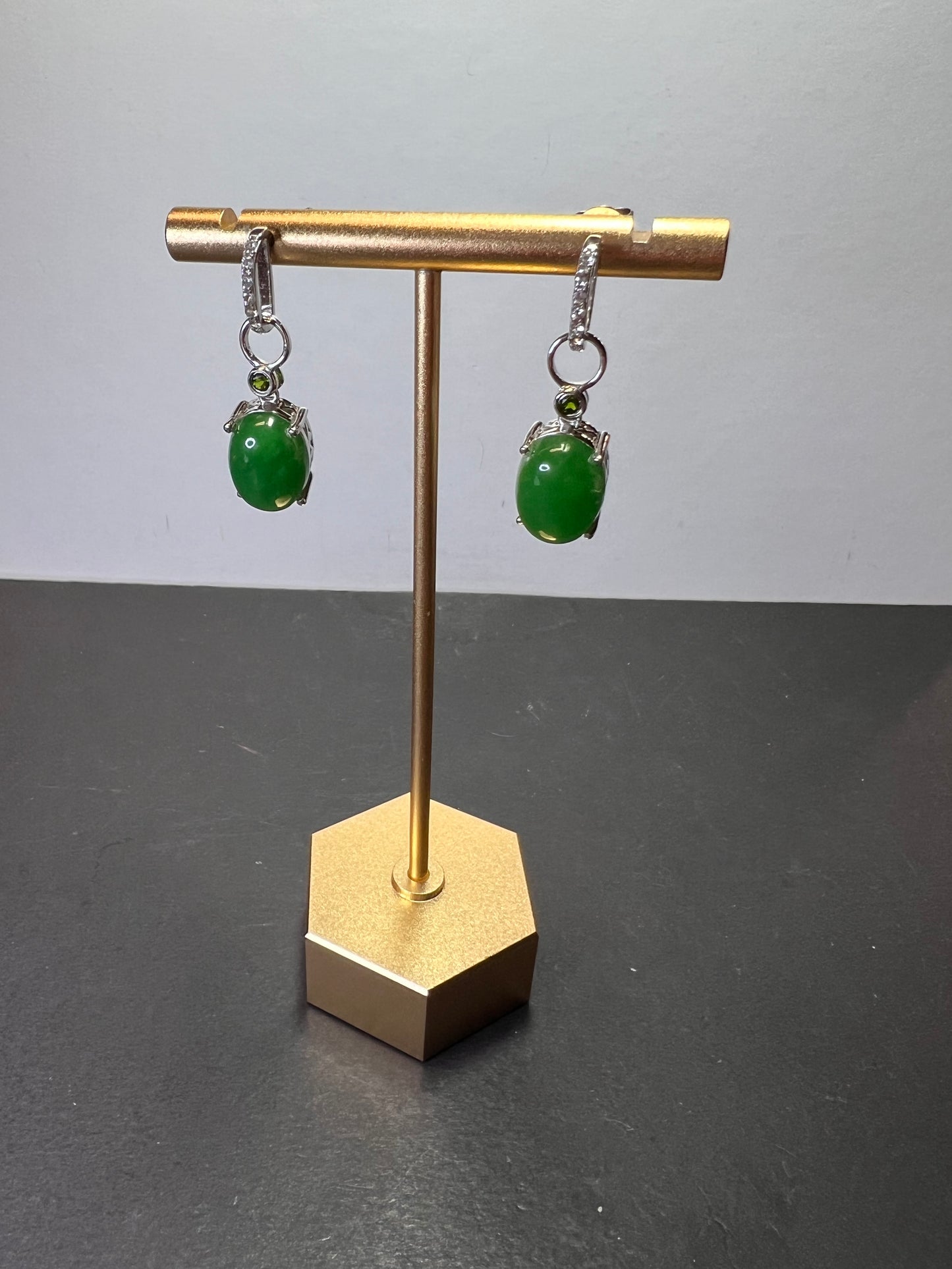 Jade and chrome diopside sterling silver earrings