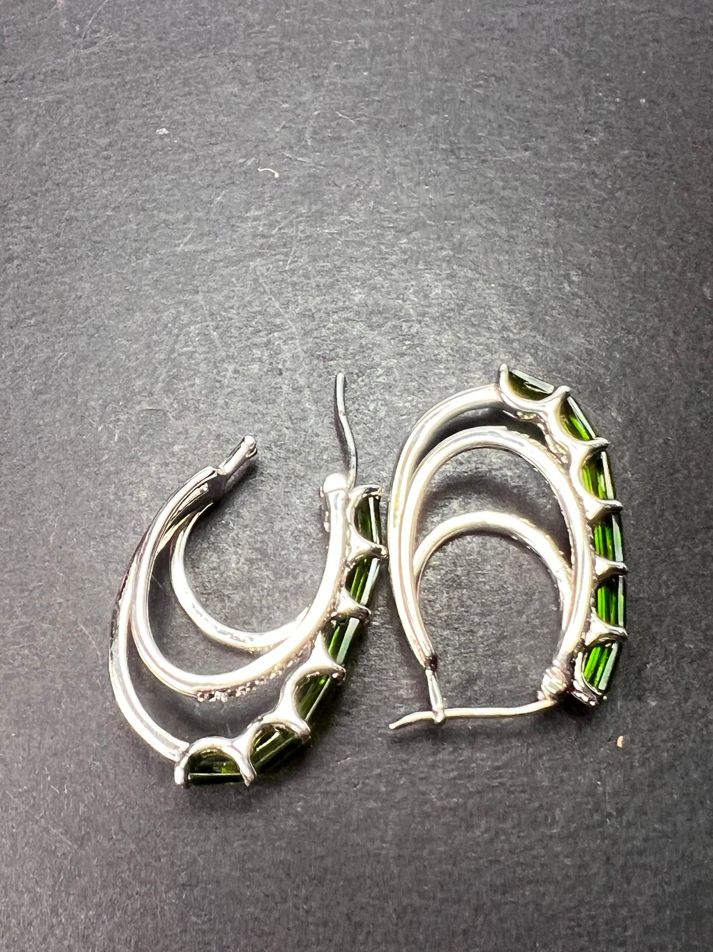 Chrome diopside platinum over sterling hoop earrings