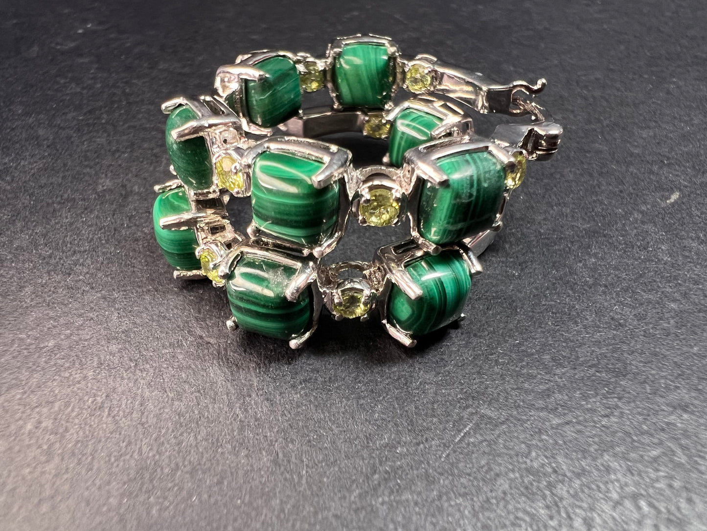 NEW malachite and peridot inside out hoop earrings in platinum over brass