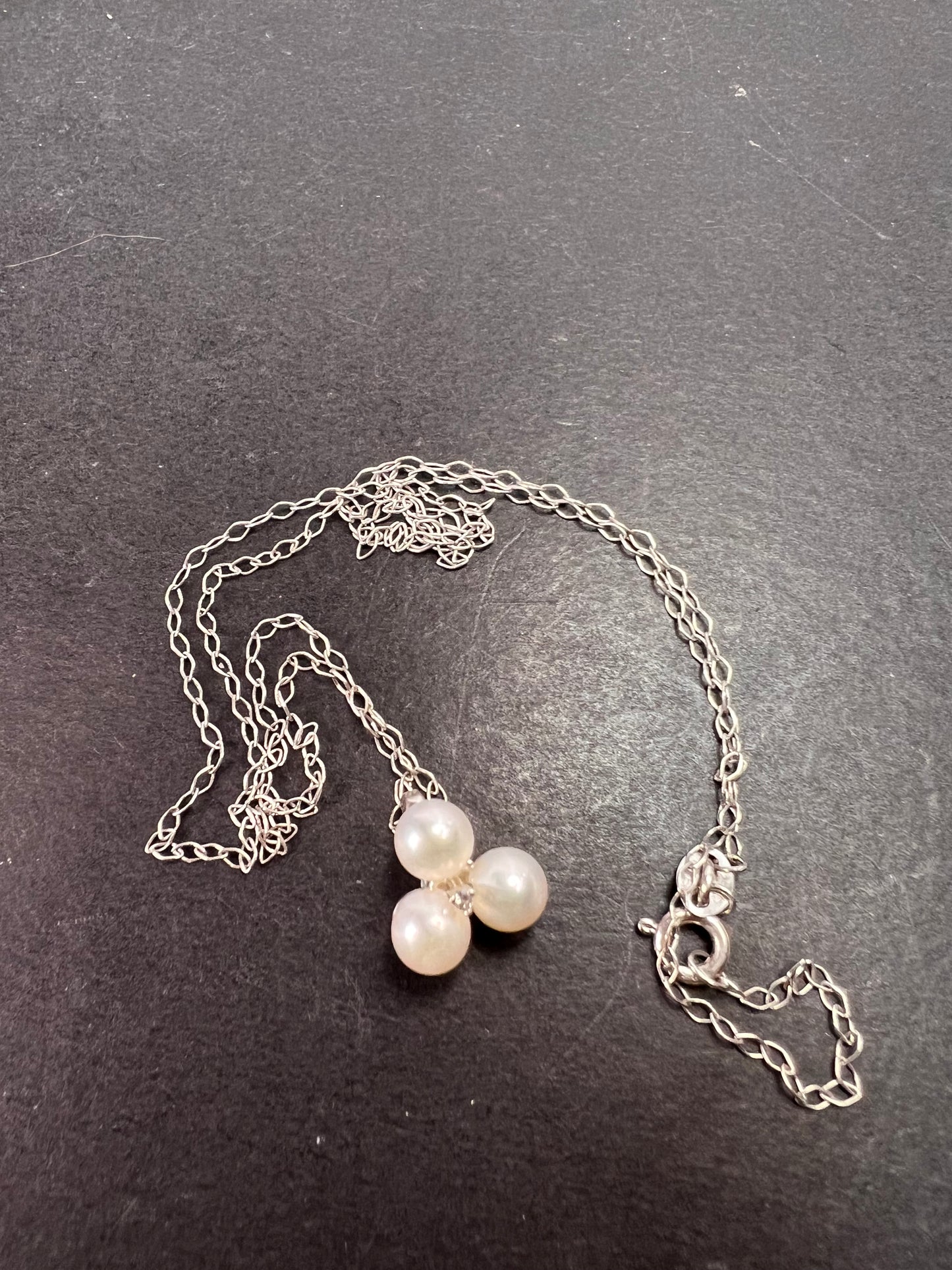 Trilogy pearl and diamond accent pendant and chain necklace in sterling silver