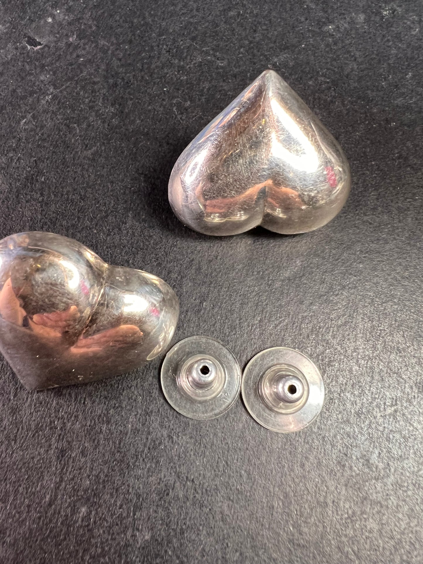 Vintage sterling silver puffy heart earrings