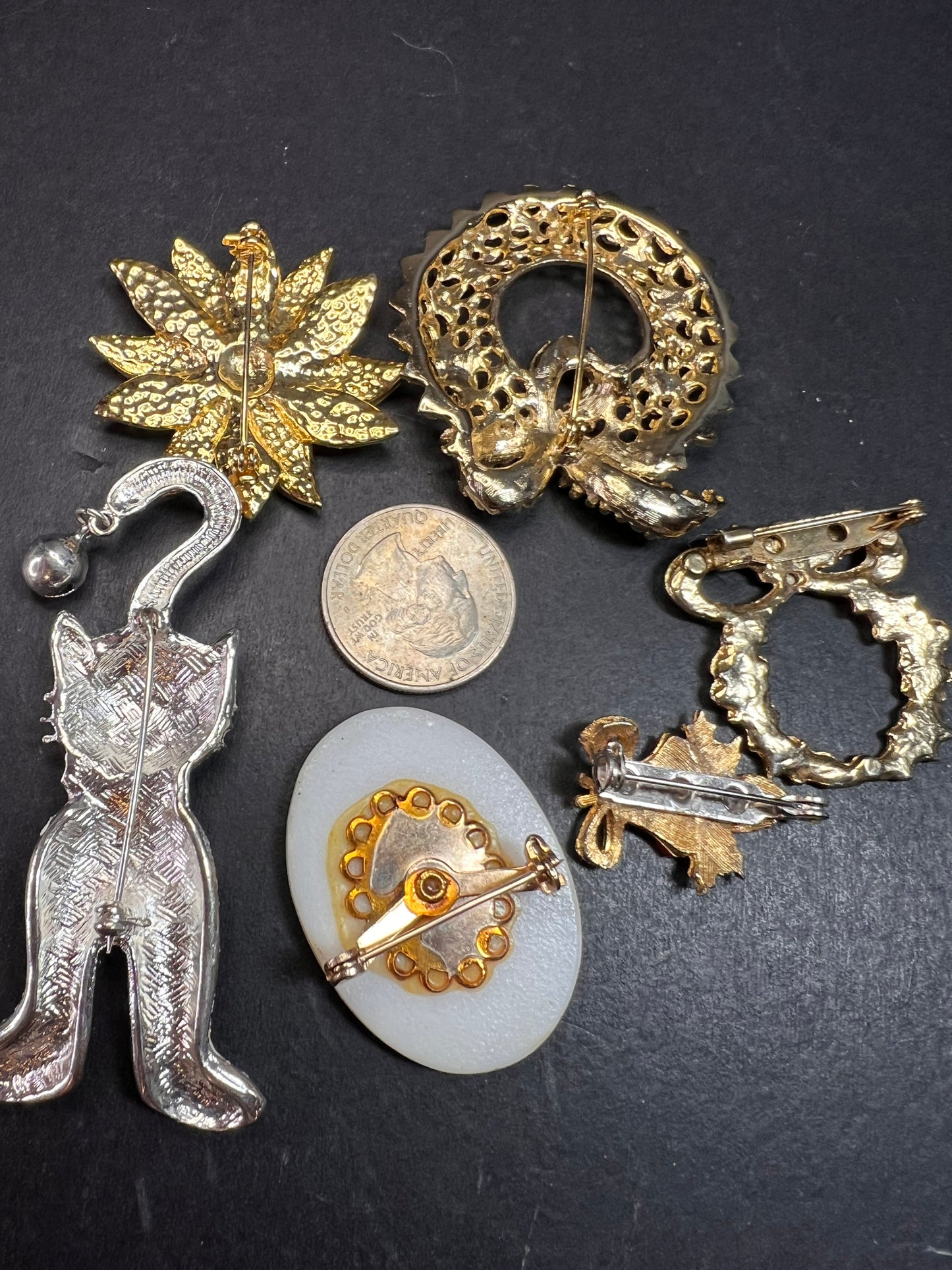 Vintage Christmas Brooch Lot of 6 Holiday Wreath Cat Tree Enamel Pins