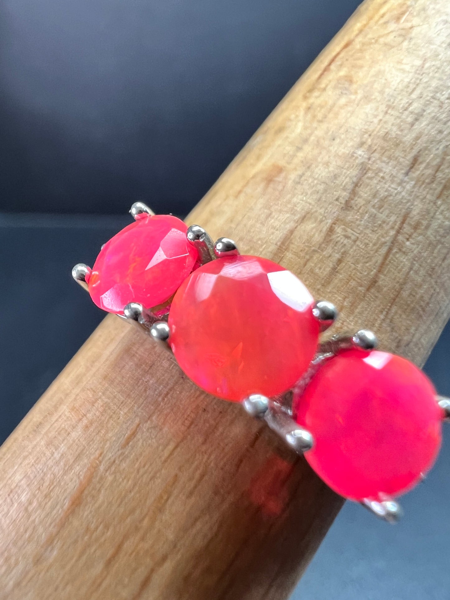 Sterling Silver Neon Pink Opal Ring Size 9 Topaz 925