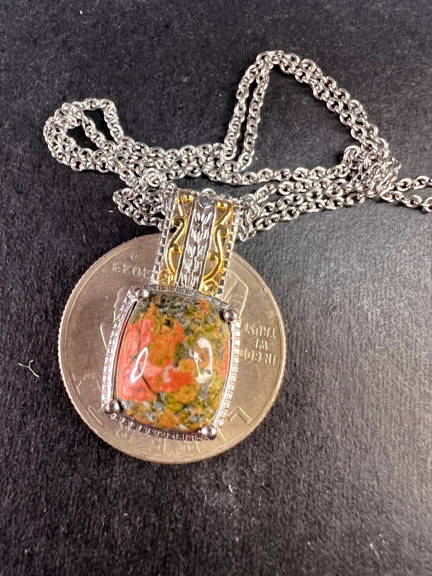 NEW Unakite pendant in gold and platinum over copper